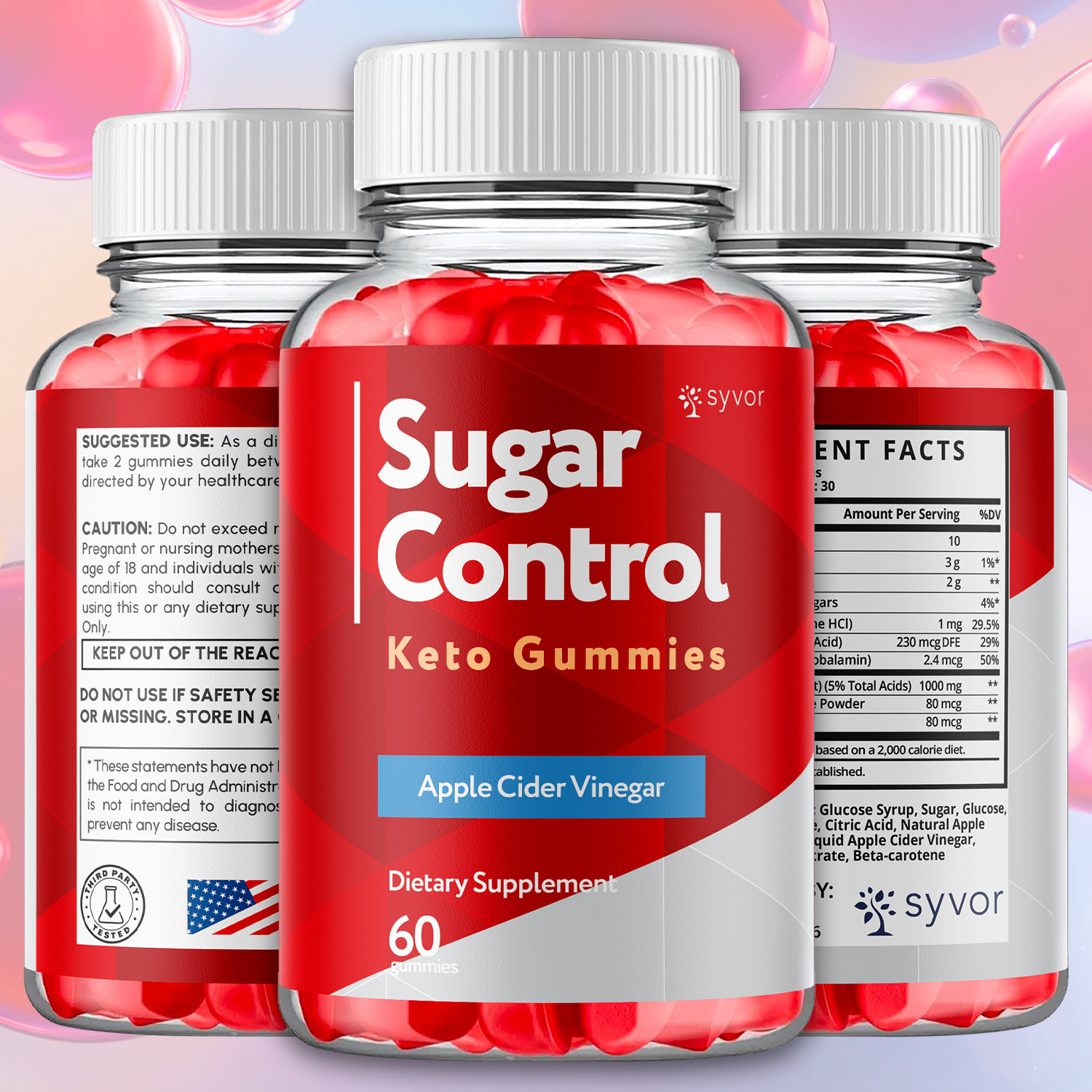 (3 Pack) Sugar Control Keto ACV Gummies 1000MG SugarControl Vitamin 180 Gummies