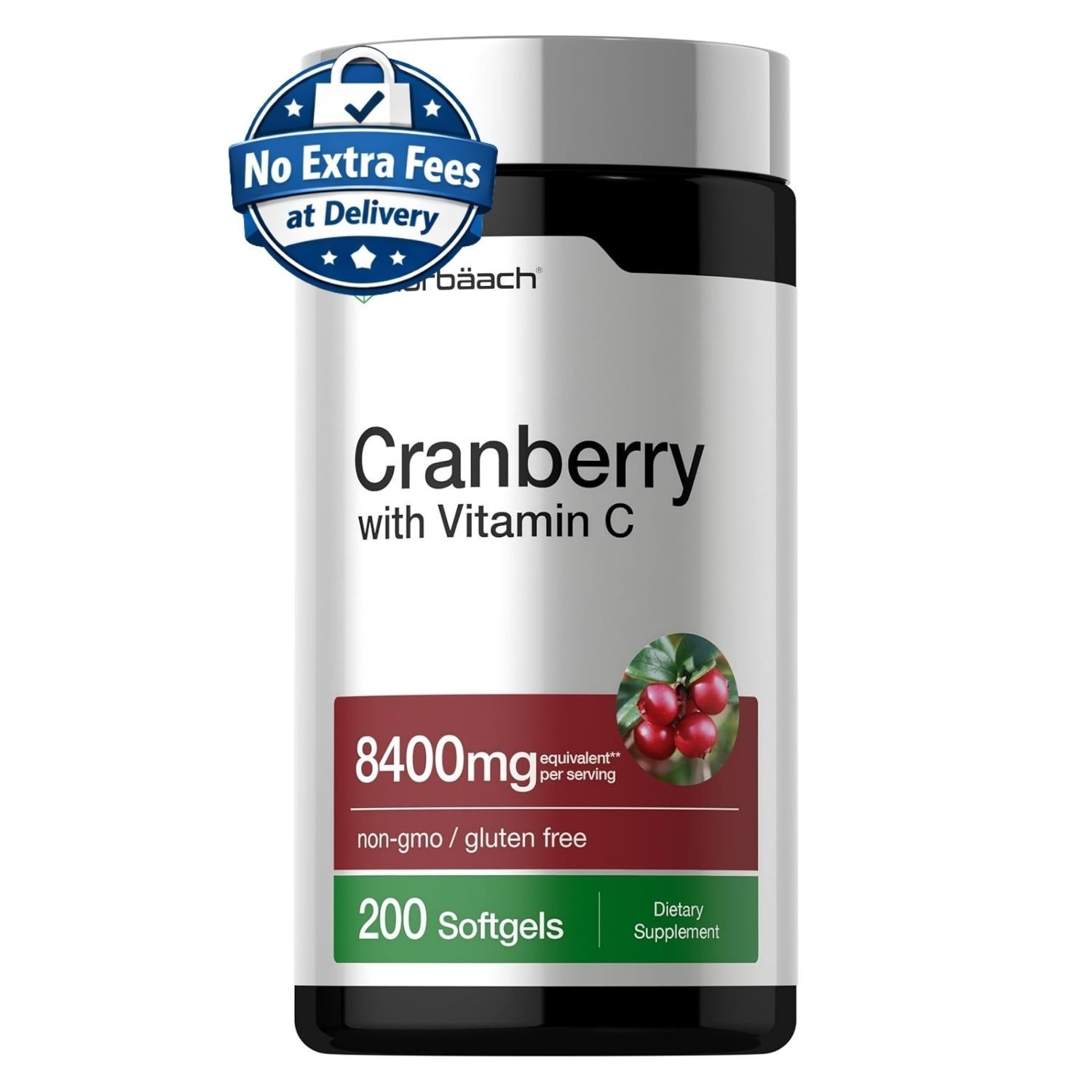 Suplemento de Extracto de Arándano Rojo 8400 mg con Vitamina C y E, 200 Softgels