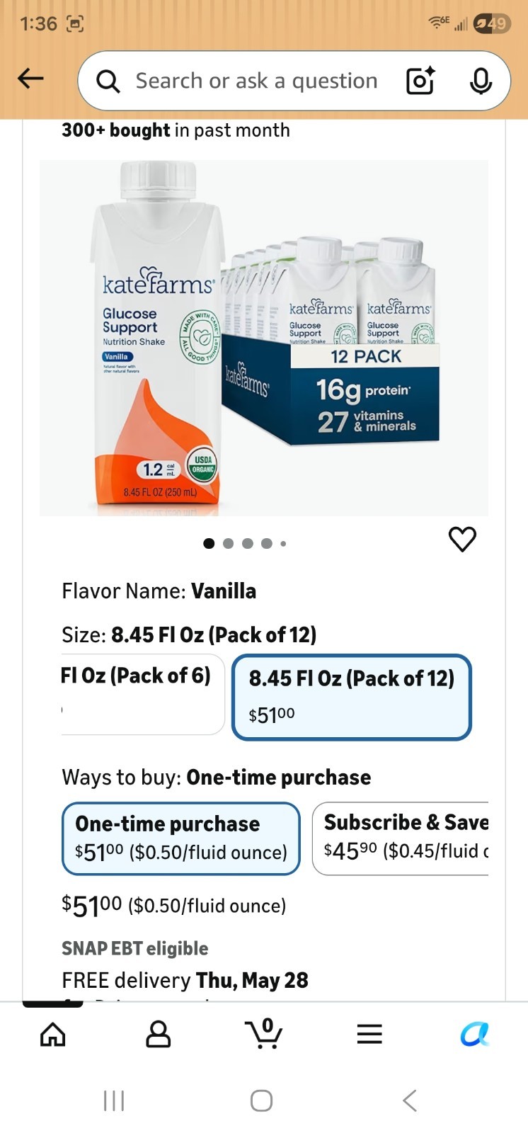 Kate Farms Glucose Support Vanilla USDA Organic Shake 8.45 fl oz 12 Pack New