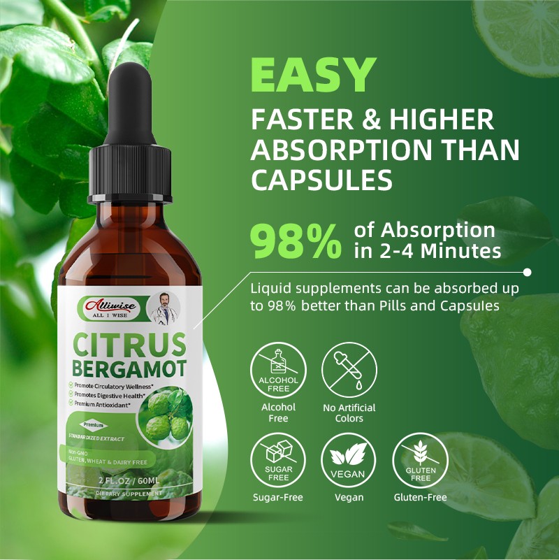 Citrus Bergamot 8-in-1 Liquid Drops – Heart, Cholesterol & Digestive Support 2oz