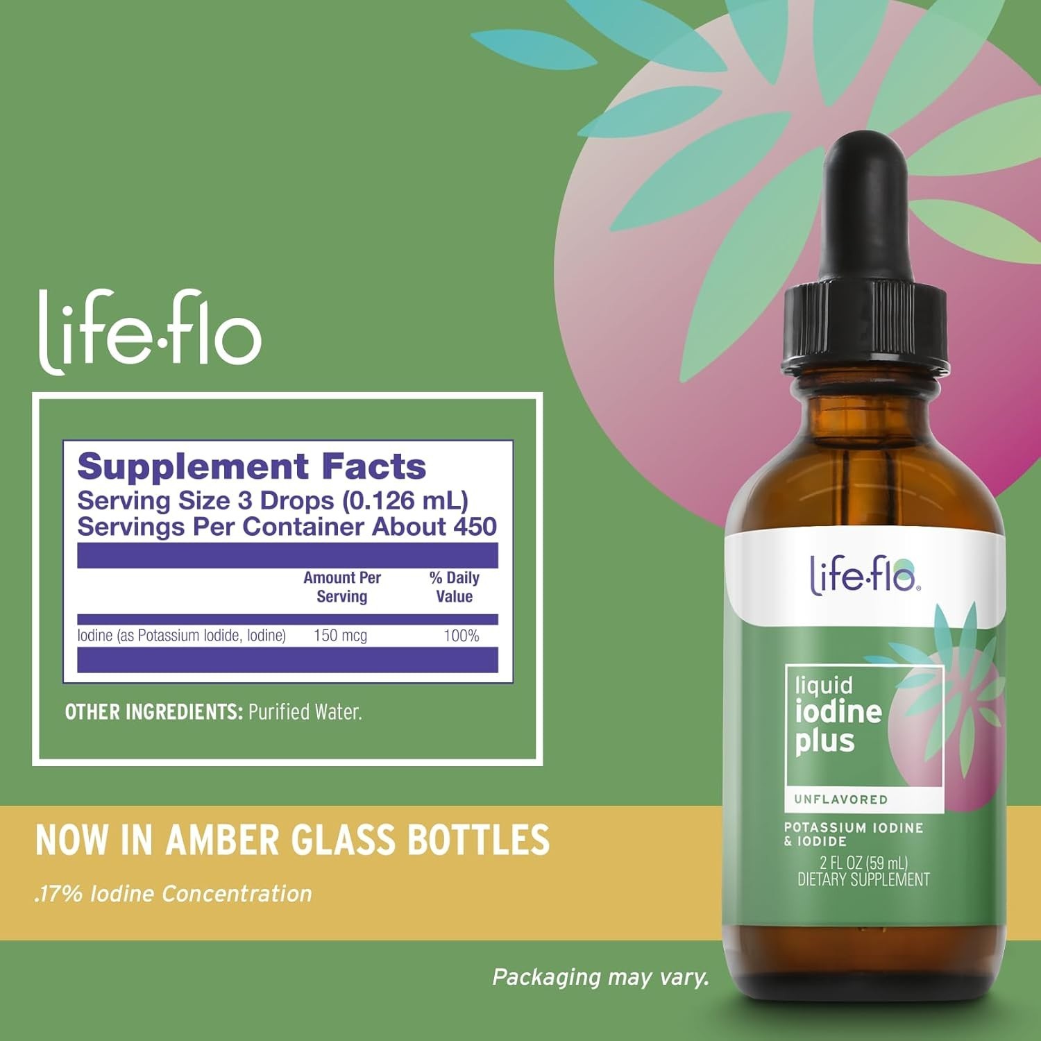 Life-Flo Liquid Iodine Plus 59ml 2oz Thyroid Support Unflavoured Drops