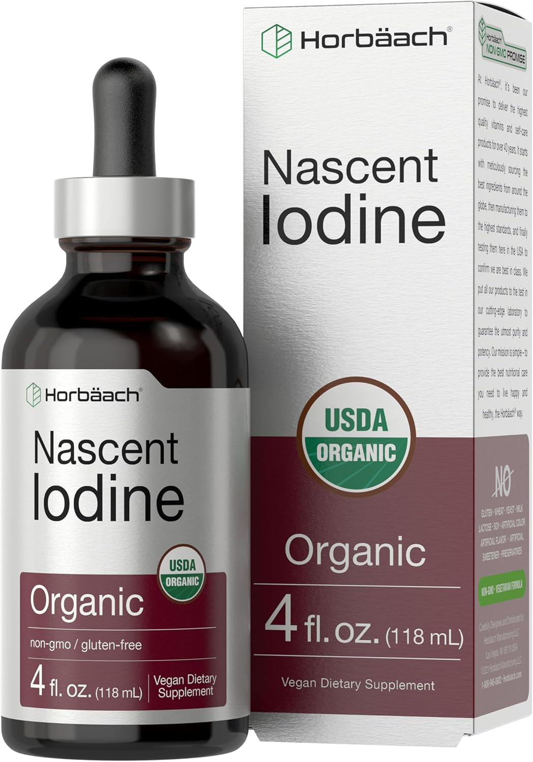 Nascent Iodine Drops 325mcg | 4 fl oz Organic Liquid | Vegan Non GMO Gluten Free