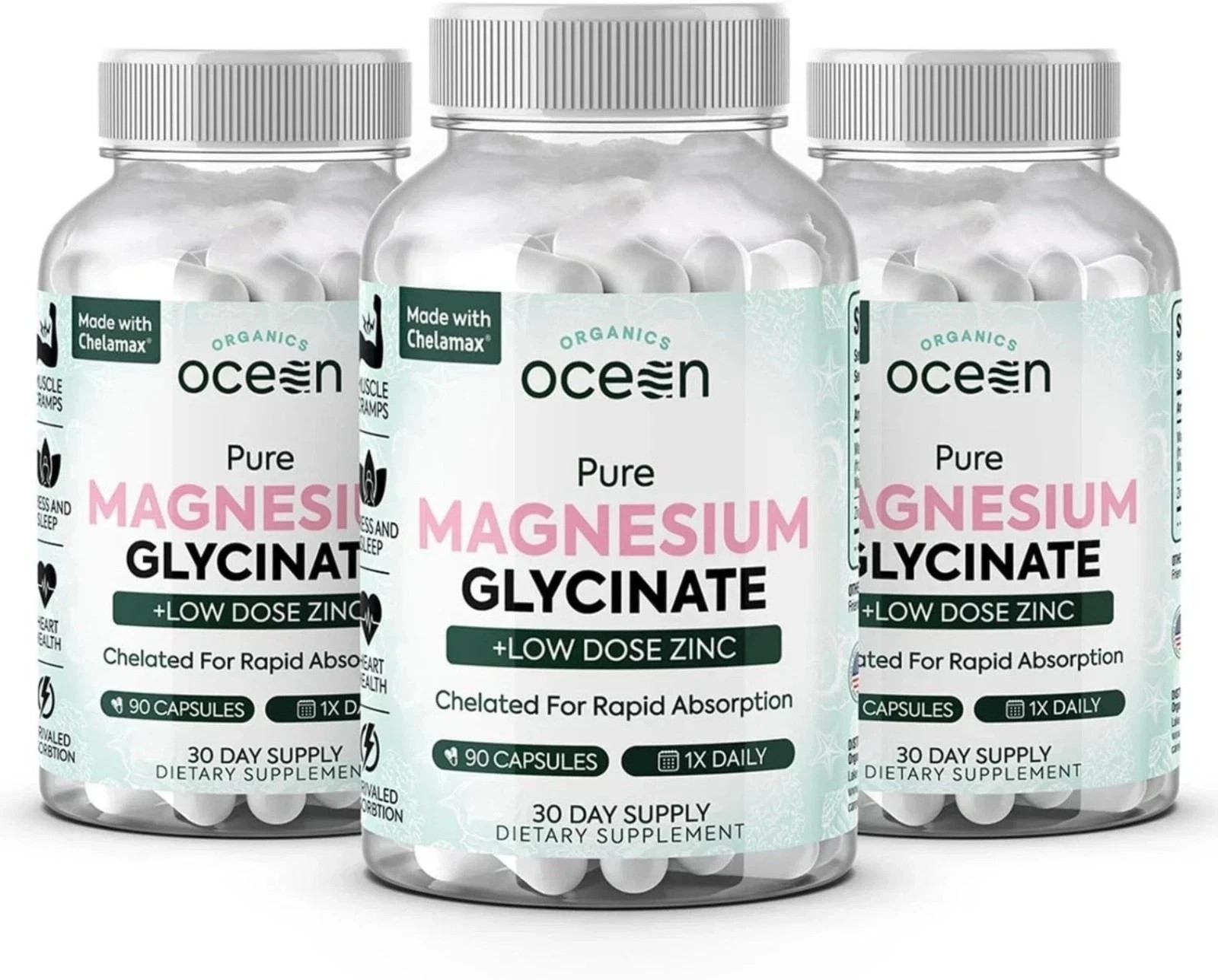 Organics Ocean Pure Magnesium Glycinate Zinc Strength Chelated 30 Capsules US