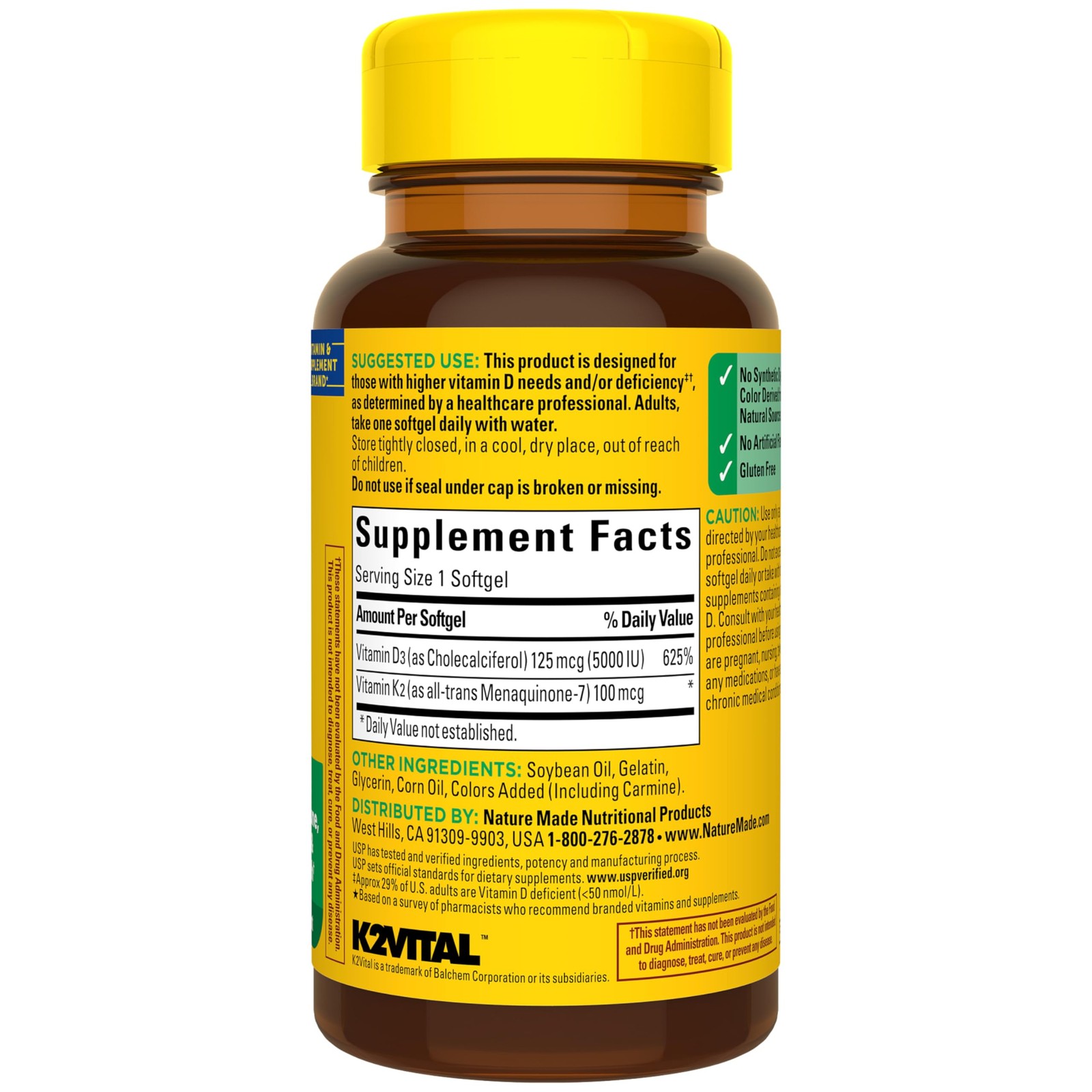 Nature Made Vitamin D3 K2 Supplement, 5000 IU (125 mcg) 30 Count (Pack of 1)