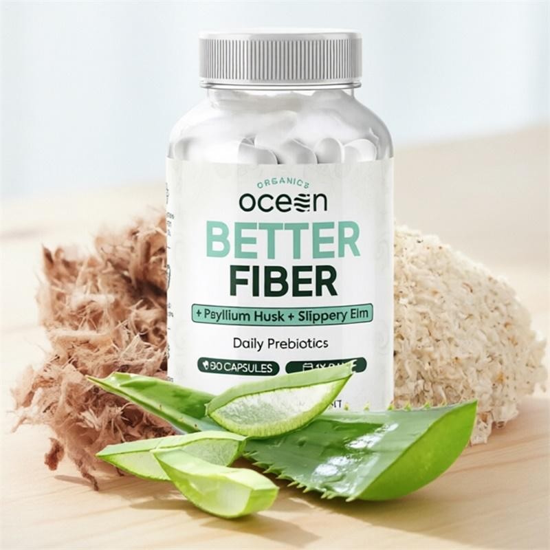 3Pack Organics Ocean Better Fiber 90 Caps Psyllium Slippery Elm Stool Support