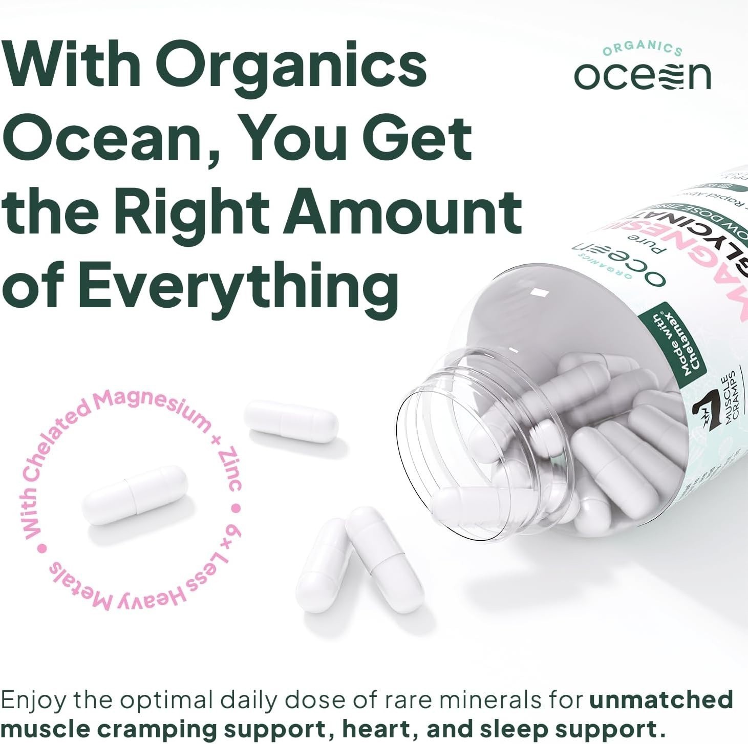 Organics Ocean Pure Magnesium Glycinate with Zinc – Maximum Strength Chelated