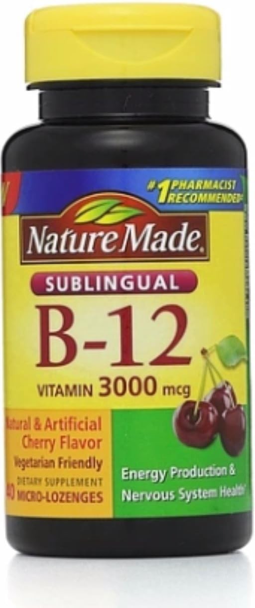 Nature Made Vitamin B-12 3000mcg,Sublingual Lozenges,Cherry 40 ea (Pack of 2)
