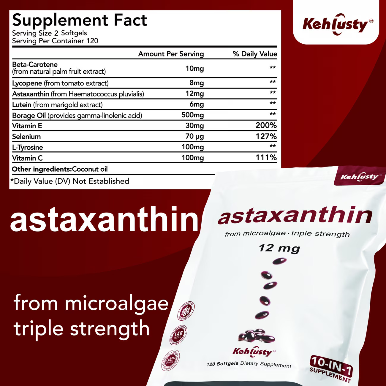 Astaxanthin 3 Pack 12Mg, 360 Softgels, Derived from Fresh Microalgae