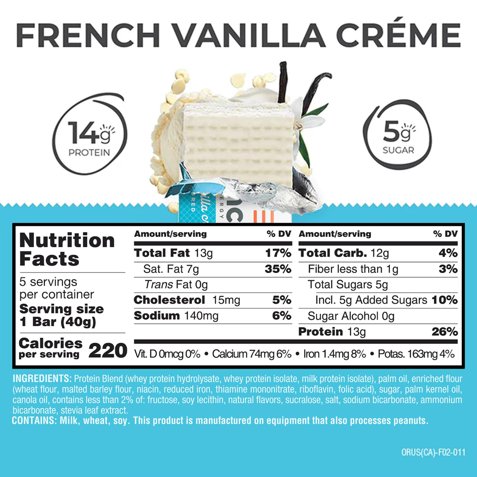 Power Crunch Original Protein Energy Bars, French Vanilla Cream, 1.4 oz, 5 Count