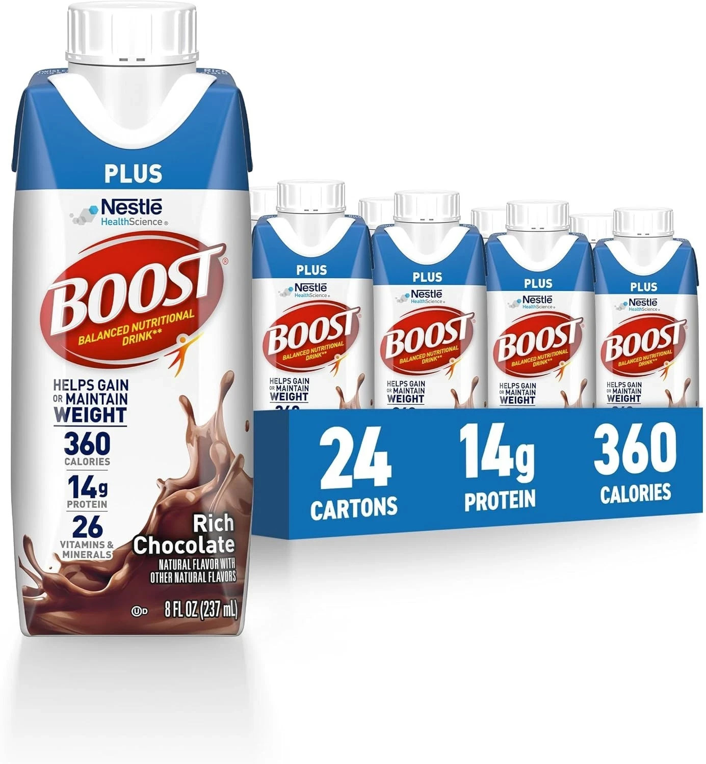 BOOST Plus Nutritional Drink, Rich Chocolate, 8 fl oz 8 Fl Oz (Pack of 24)