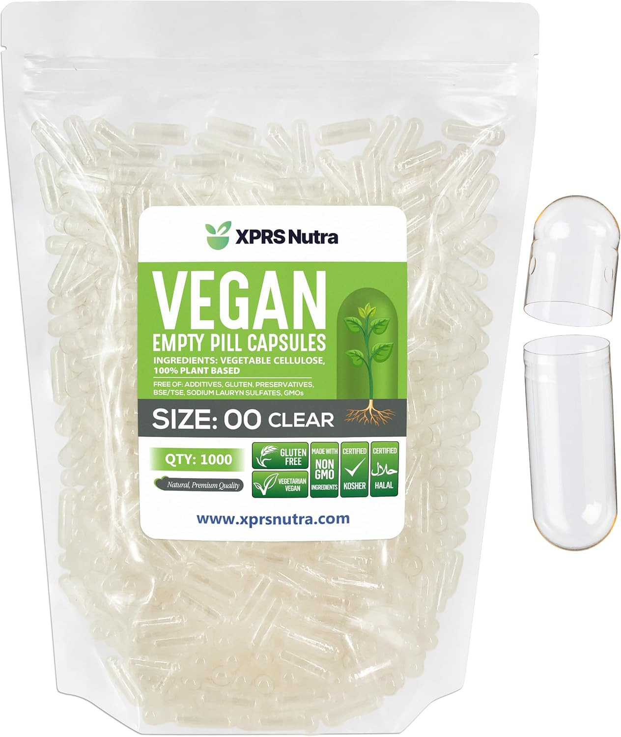 Size 00 Empty Vegan Capsules – 1000 Count Clear Capsules for DIY Filling – Veget