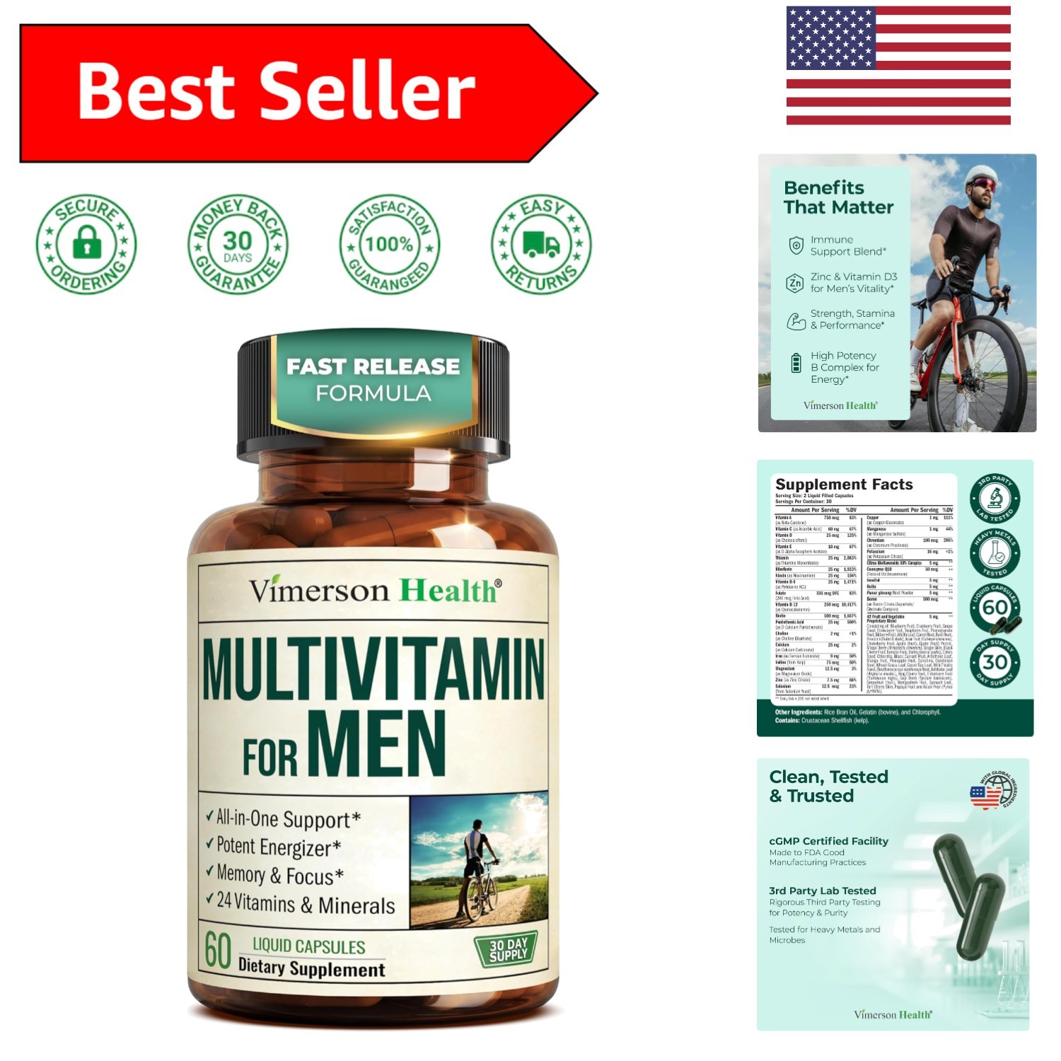 Daily Men’s Liquid Multivitamin with CoQ10 & Ginseng – 60 Capsules for Vitality
