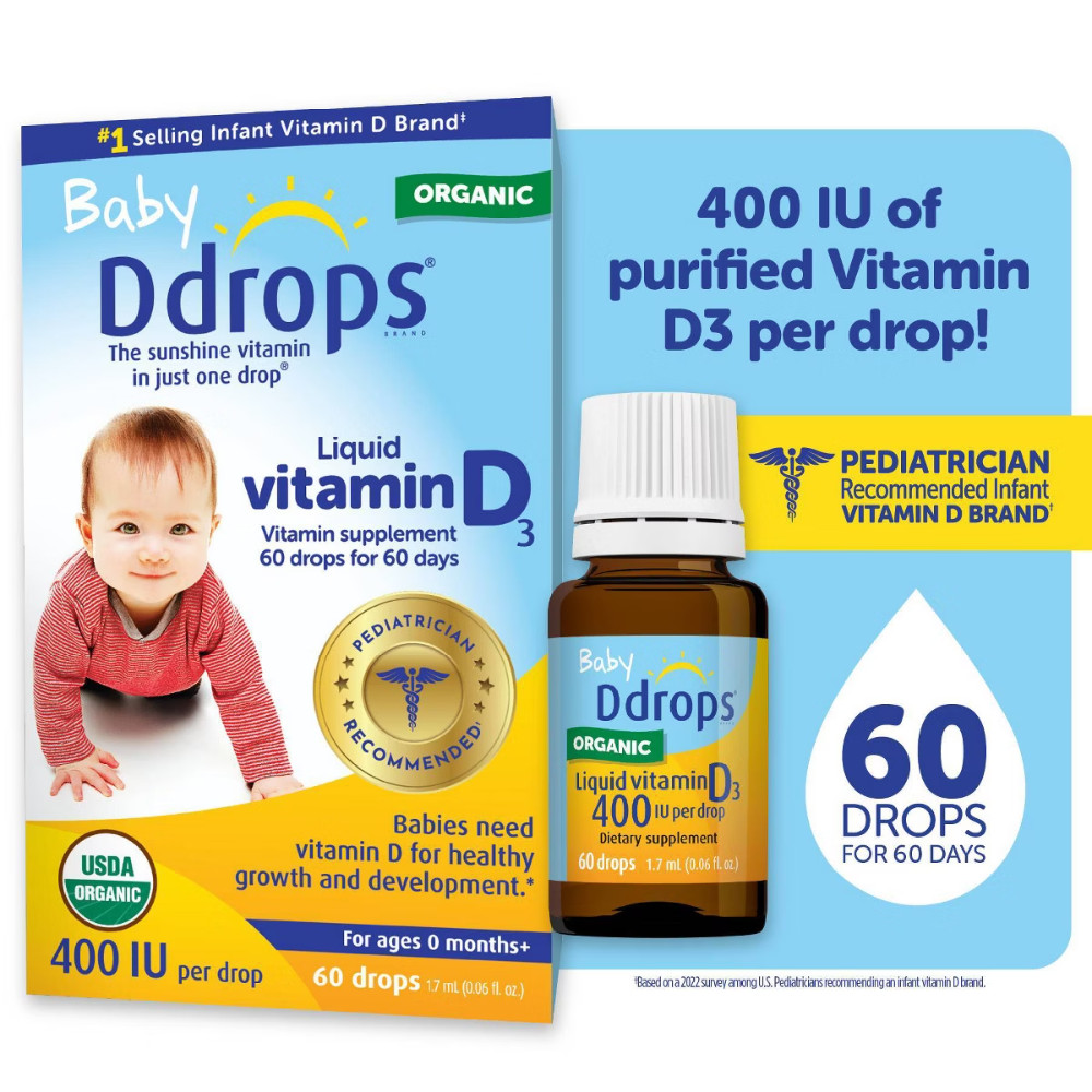 Ddrops Baby Vitamin D 400 IU Organic Liquid Drops – 0.06 fl oz