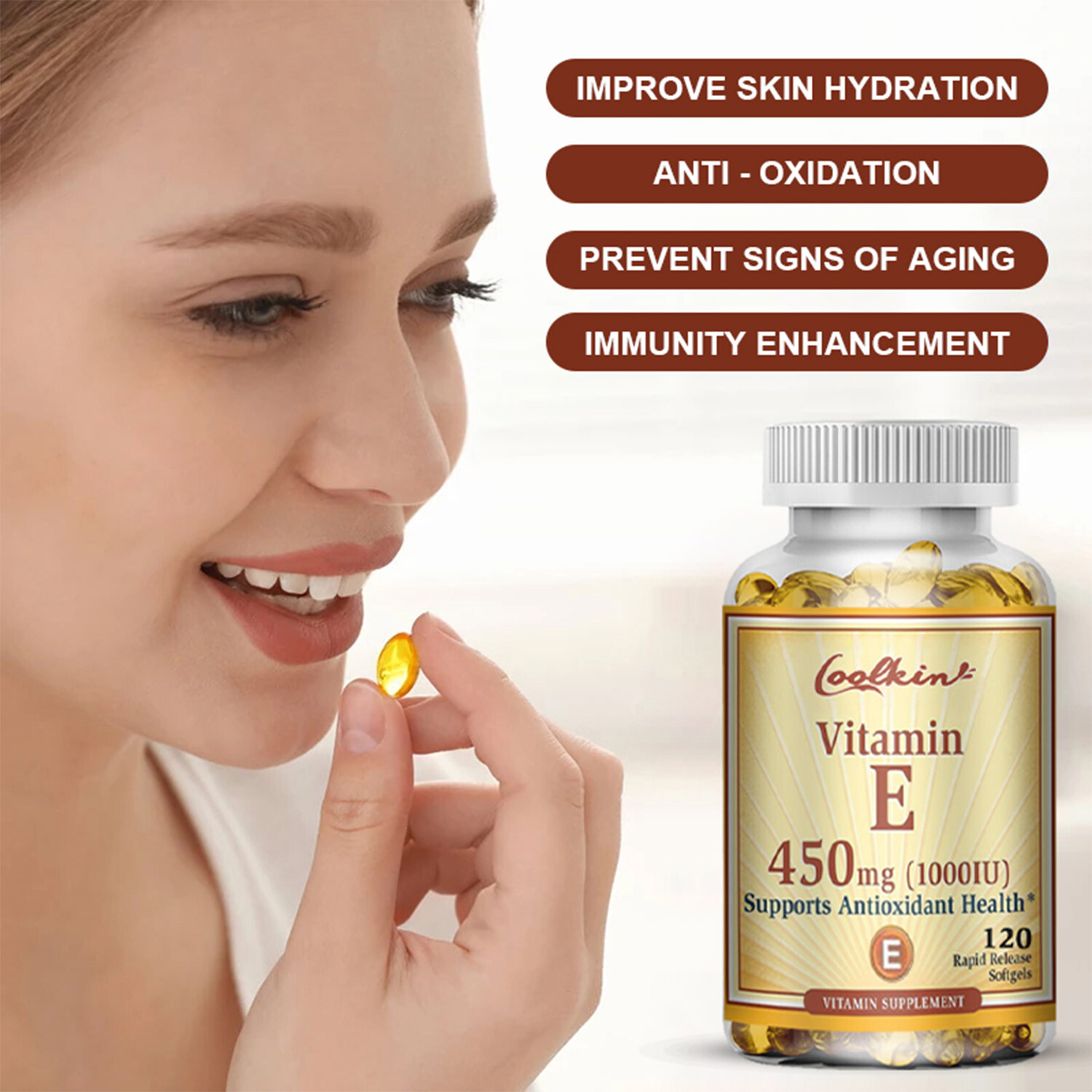 Vitamin E 1000 IU 450mg Capsules – Supports Skin Health, Anti-Aging, Antioxidant