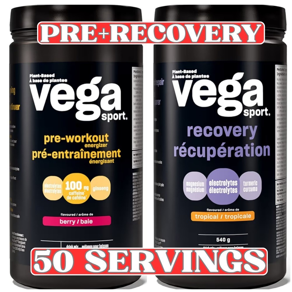 Vega Sport Pre-Workout Berry + Recovery Tropical Bundle Combo