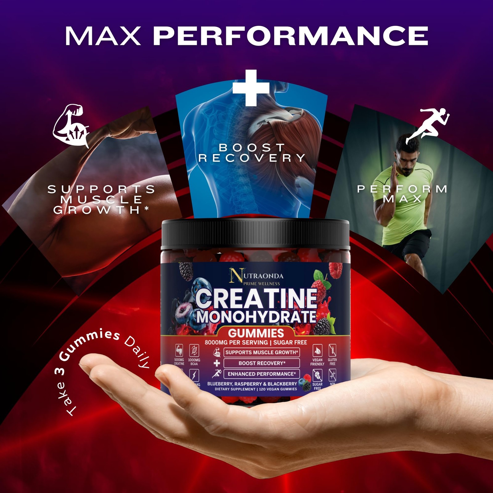 Pre-Workout Gummies – 120-Count Creatine Monohydrate Gummies for Men and Wome…