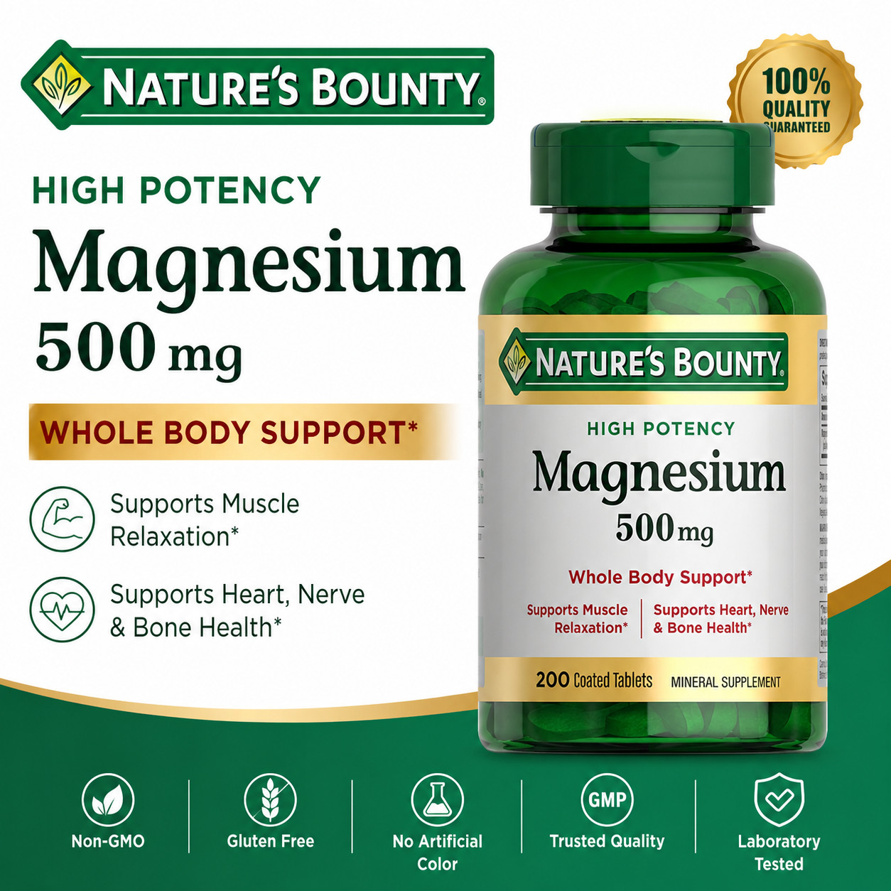 Nature’s Bounty Magnesium Supplements 500 Mg 200 Count (Pack of 1) for USA