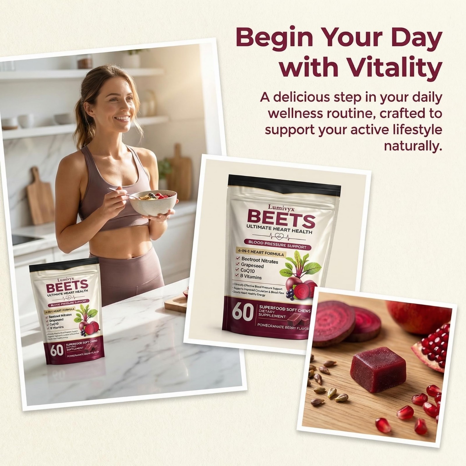 Beet Chews with Grape Seed Extract & CoQ10 – Nitric Oxide Support, Energy Boost,