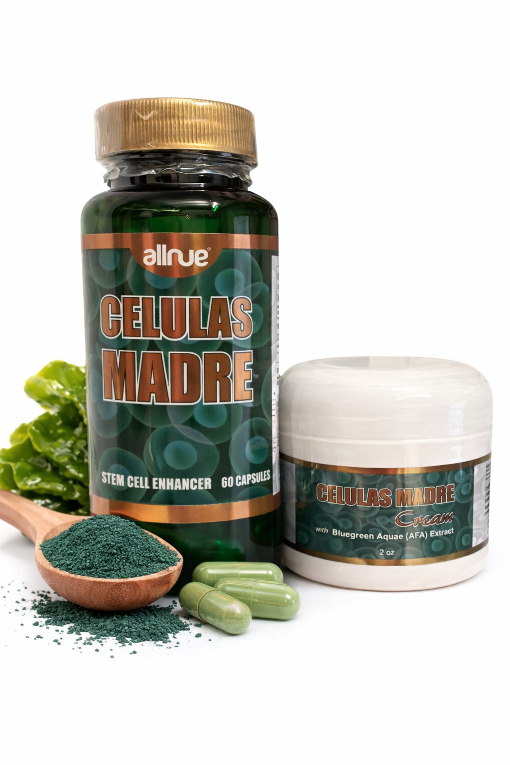 Celulas Madre Stem Cell Enhancer 60 Capsules + Cream 2oz AFA Extract Combo Pack
