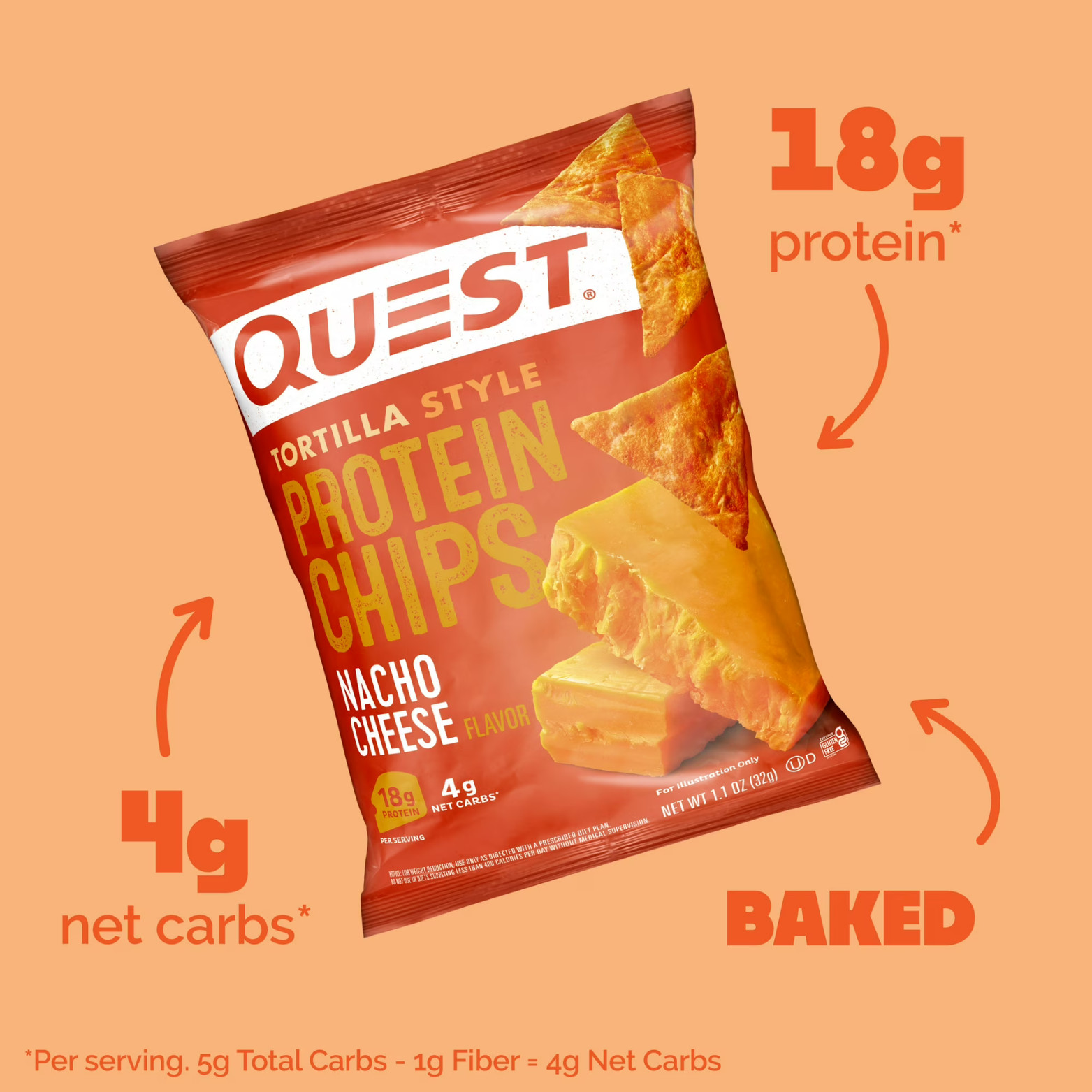 Quest Tortilla Style Protein Chips, Nacho Cheese, Baked, 1.1oz, 4 Count….