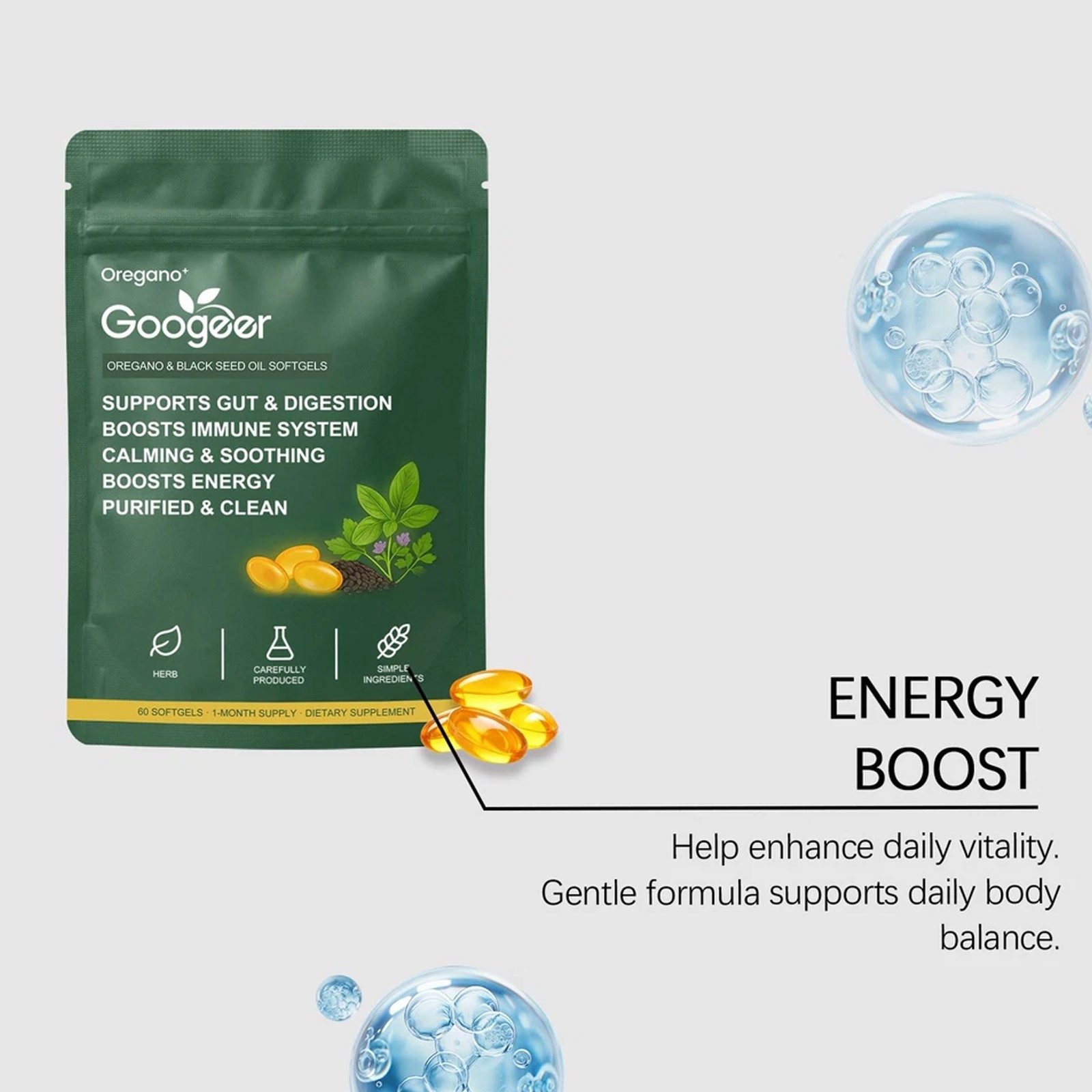 60pcs Oil of Oregano and Black Seed Oil Softgels 6000mg Supports Gut & Digestion