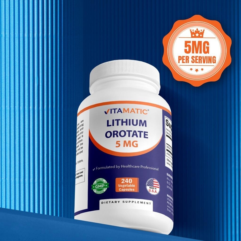 Vitamatic Lithium Orotate 5mg, 240 Veggie Capsules, Non-GMO, Gluten Free!!!