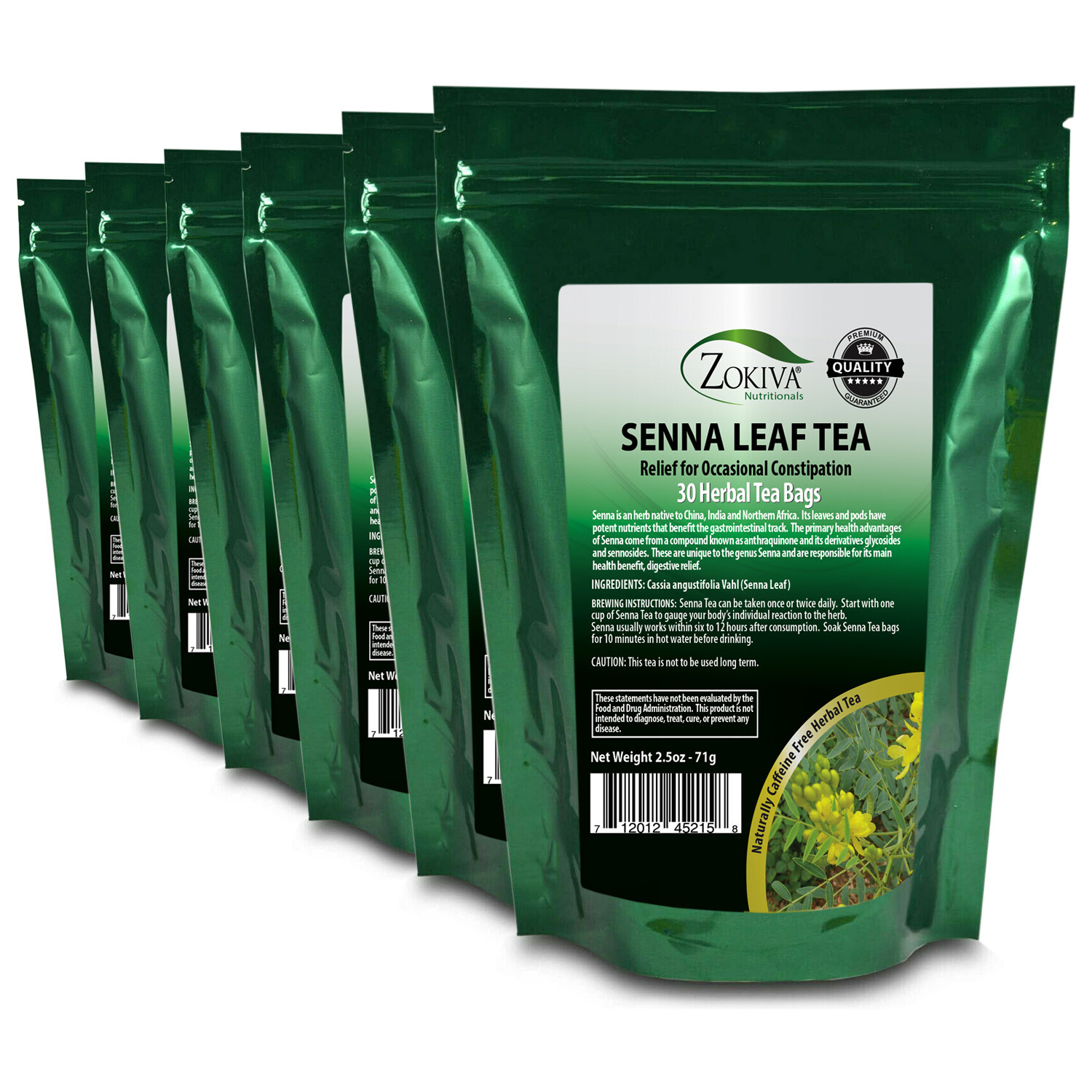 Senna Tea Bags 6-Pack (180) 100% All-Natural Leaf Herbal Laxative/Cleanser
