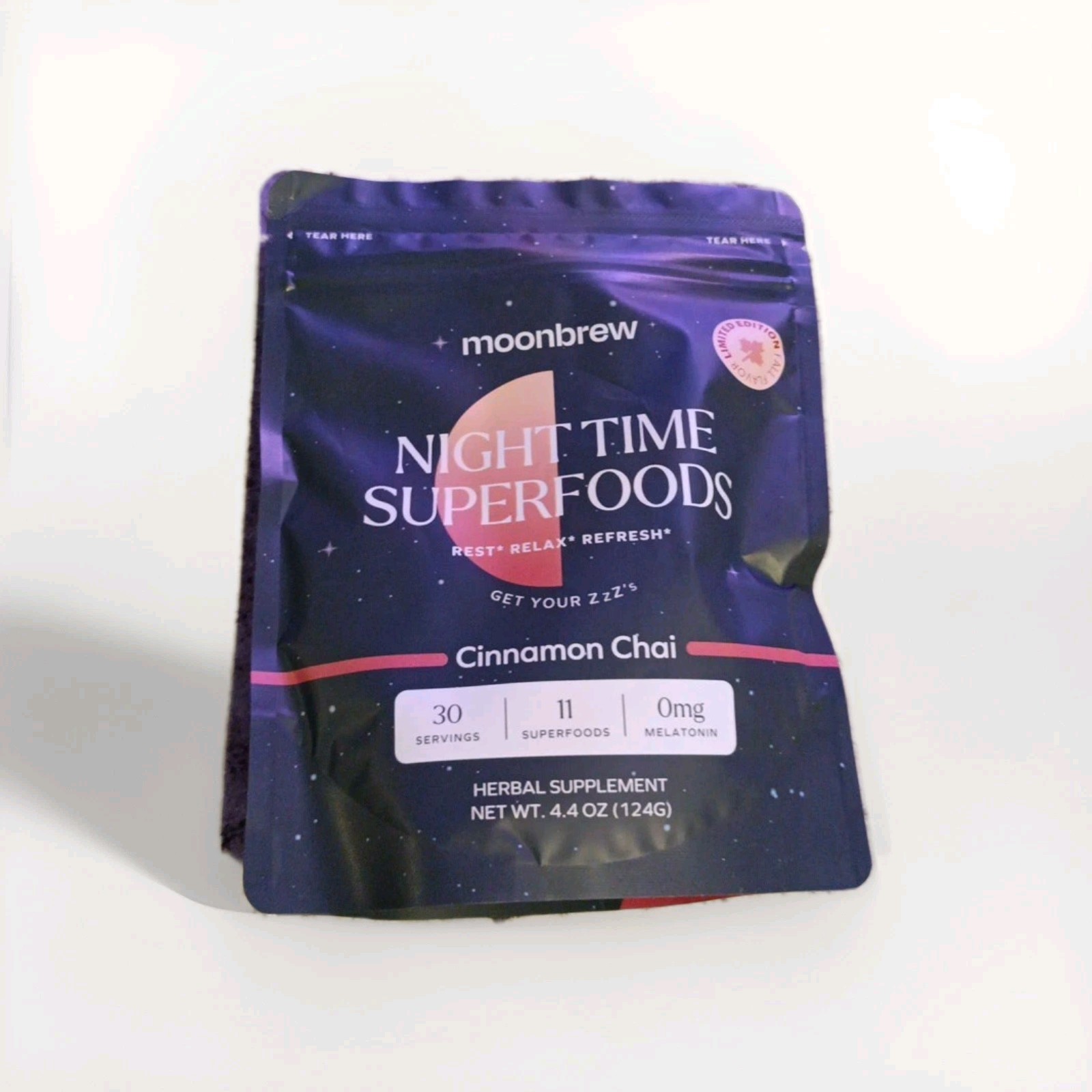 MoonBrew Night Time Superfoods Supplement Hot Cocoa 30 Servings 4.4 Oz