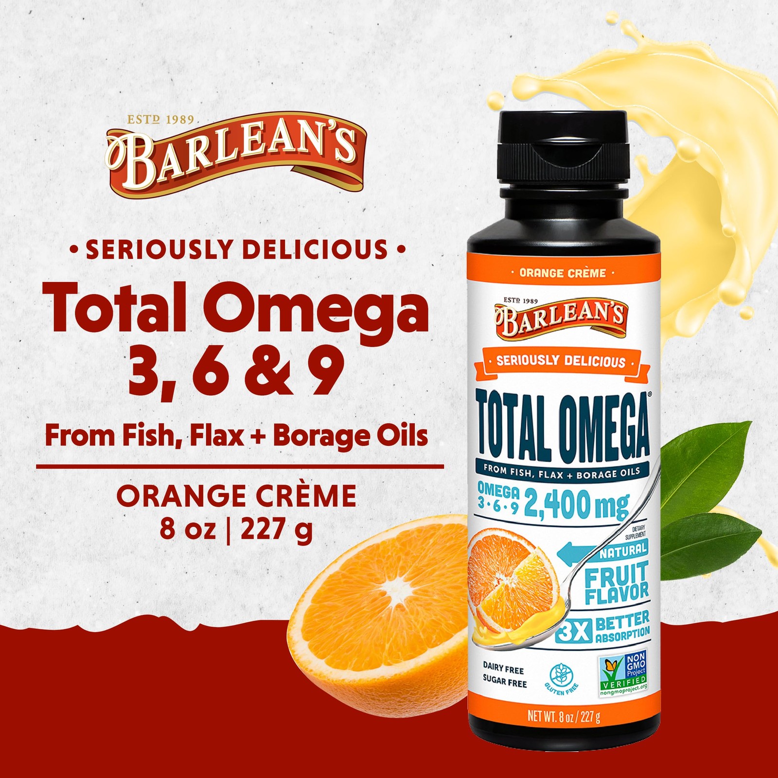 Barlean’s Total Omega 3 6 9 Orange Crème Liquid 8 Ounce (Pack of 1), Default