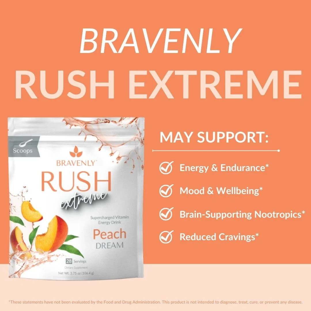 Bravenly Rush Peach 28 servings NEW Exp 3/27