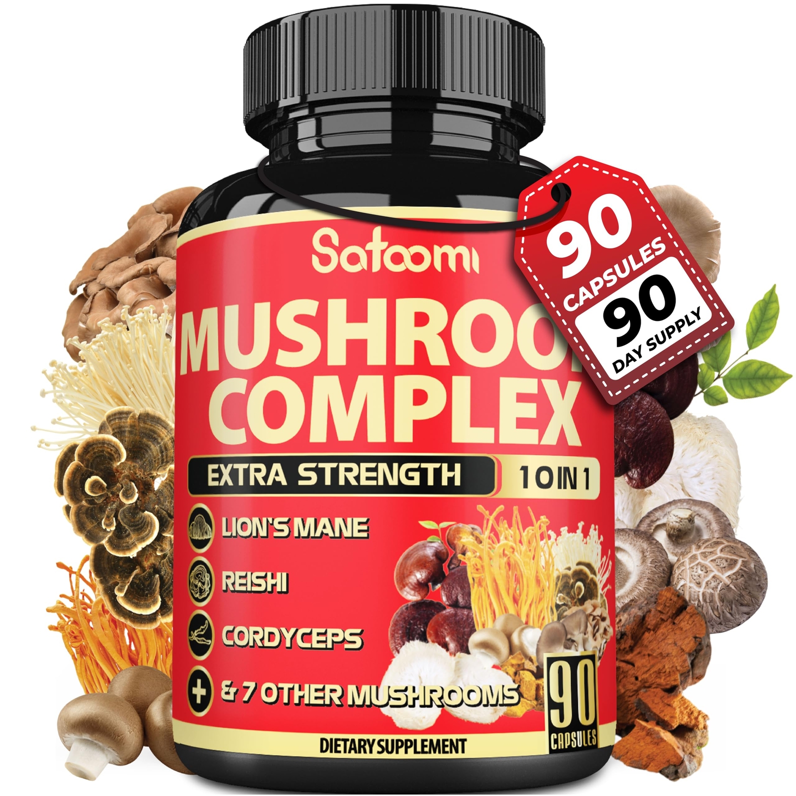 10in1 Mushroom Complex Lions Mane Cordyceps Reishi Chaga 90 Pills-3 Month Supply