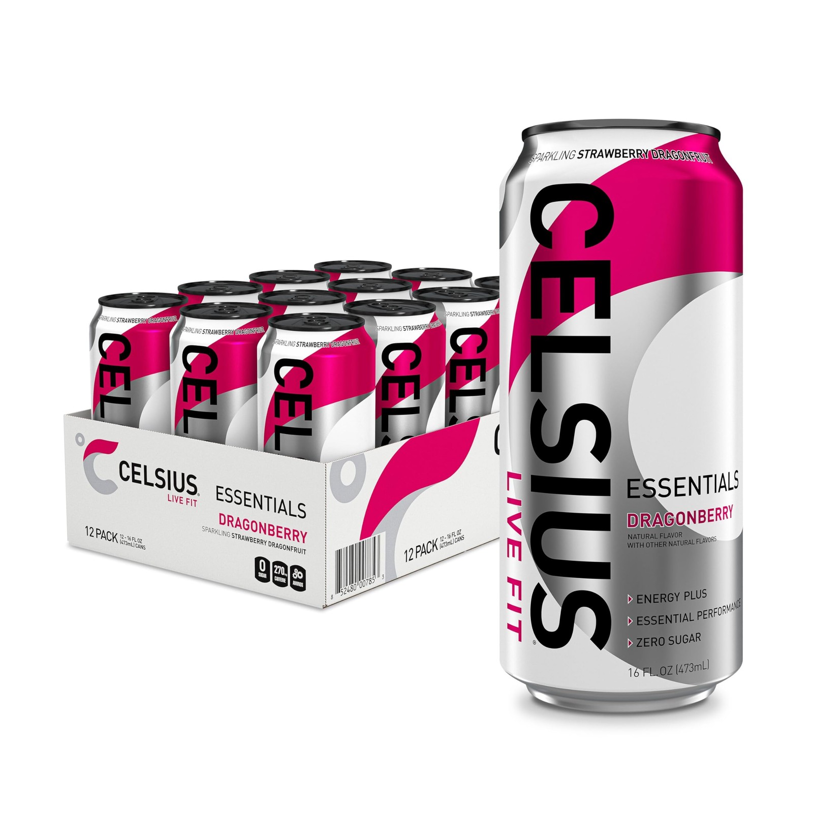 CELSIUS ESSENTIALS™ Sparkling Dragonberry, Sugar Free 16 Fl Oz (Pack of 12)