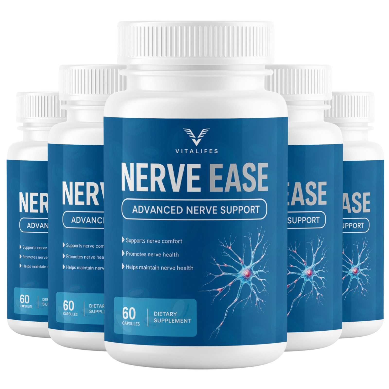 (5 Pack) Nerve Ease Nootropic Nerve Support Max Supplement NerveEase 300 Capsule