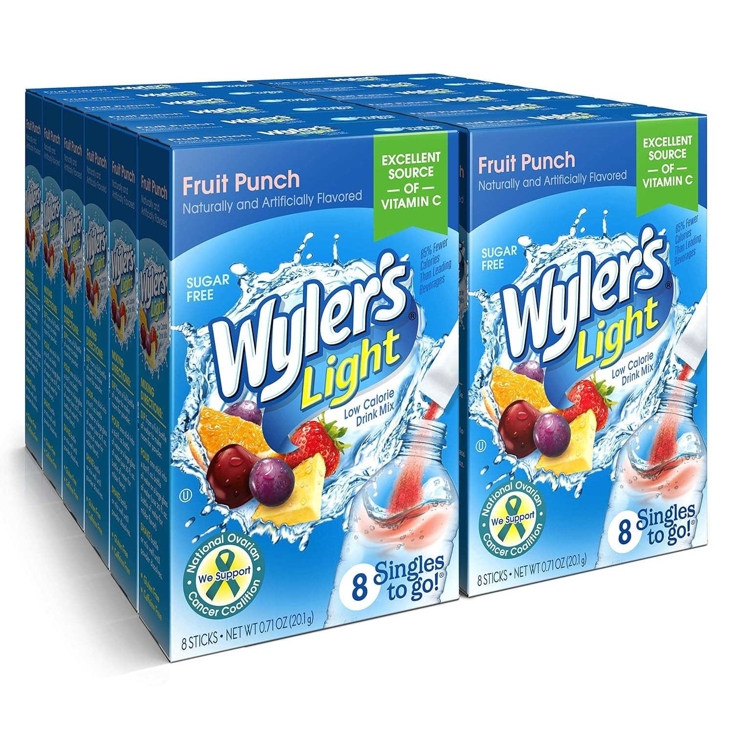 Singles To Go Powder Packets Water Drink Mix Fruit Punch 8 Pack of 12