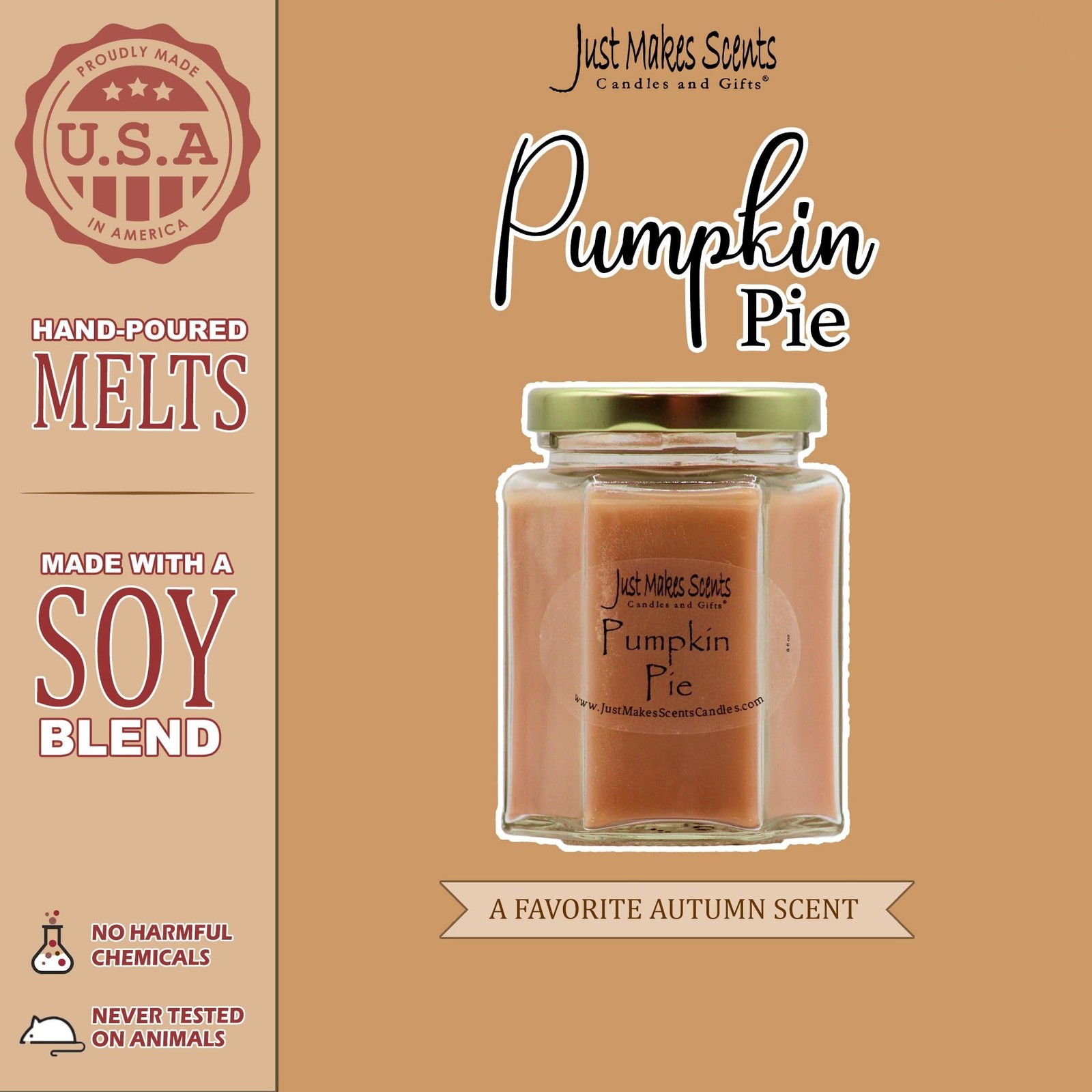 Pumpkin Pie Scented Blended Soy Candle by Just Makes Scents (8 oz) One Candle