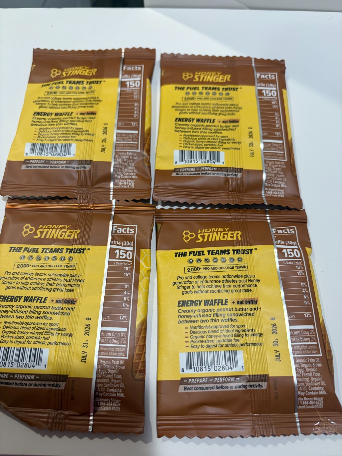 Honey Stinger Energy Waffle + nut butter – 4 count Exp. 07/2026