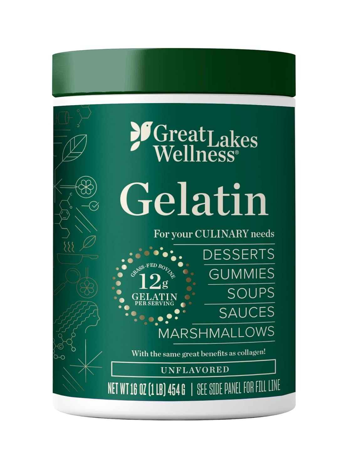 Great Lakes Wellness 16oz Beef Gelatin Powder for Culinary Needs Unflavored 2/28