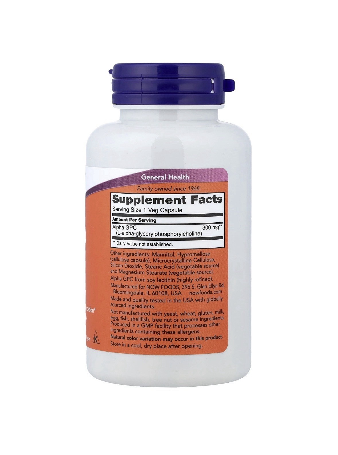 Now Foods Alpha GPC 300 mg 60 Veg Capsules GMP Quality Assured Exp 11/28