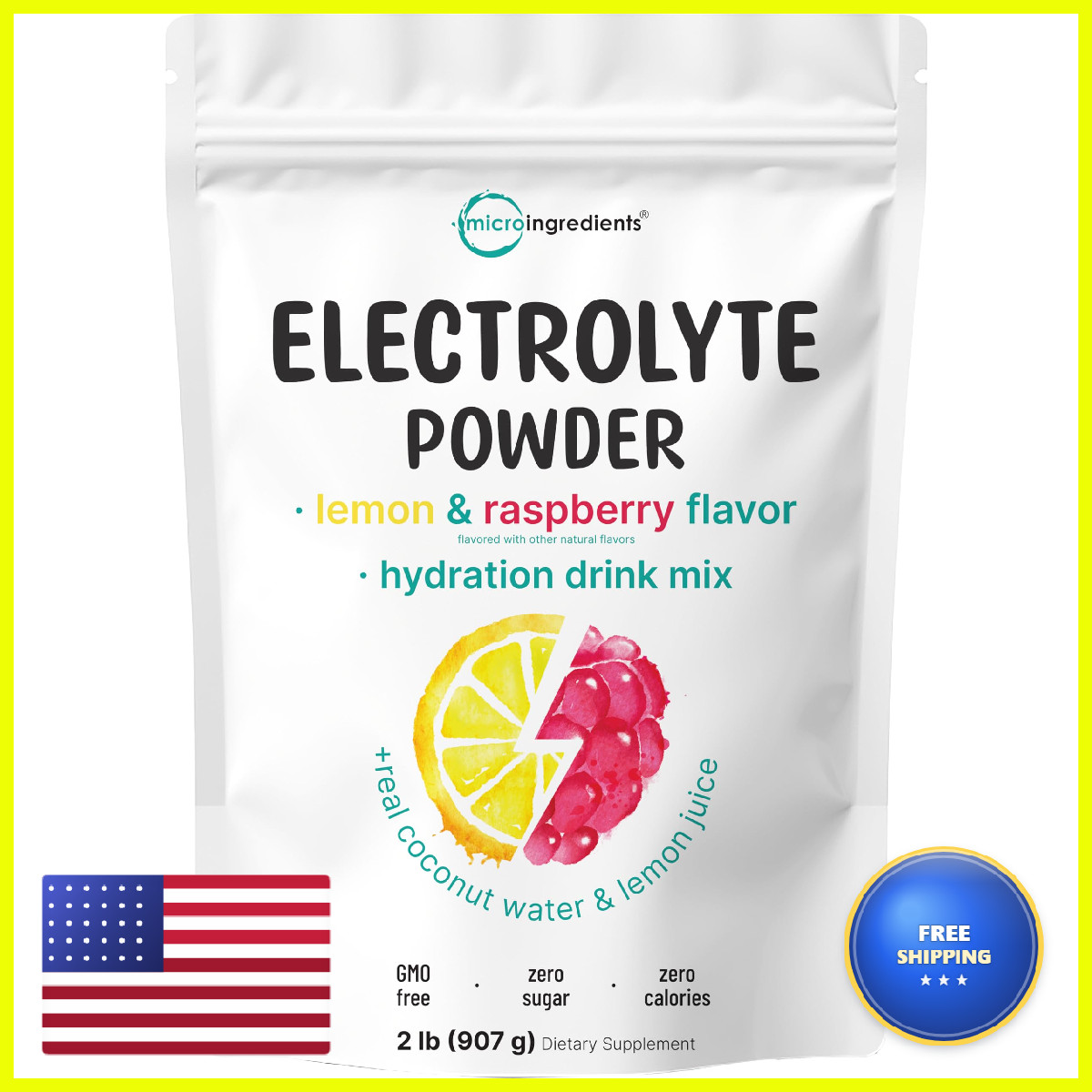 Micro Ingredients Electrolytes Powder 2Lbs 139 Raspberry Potassium Friendly