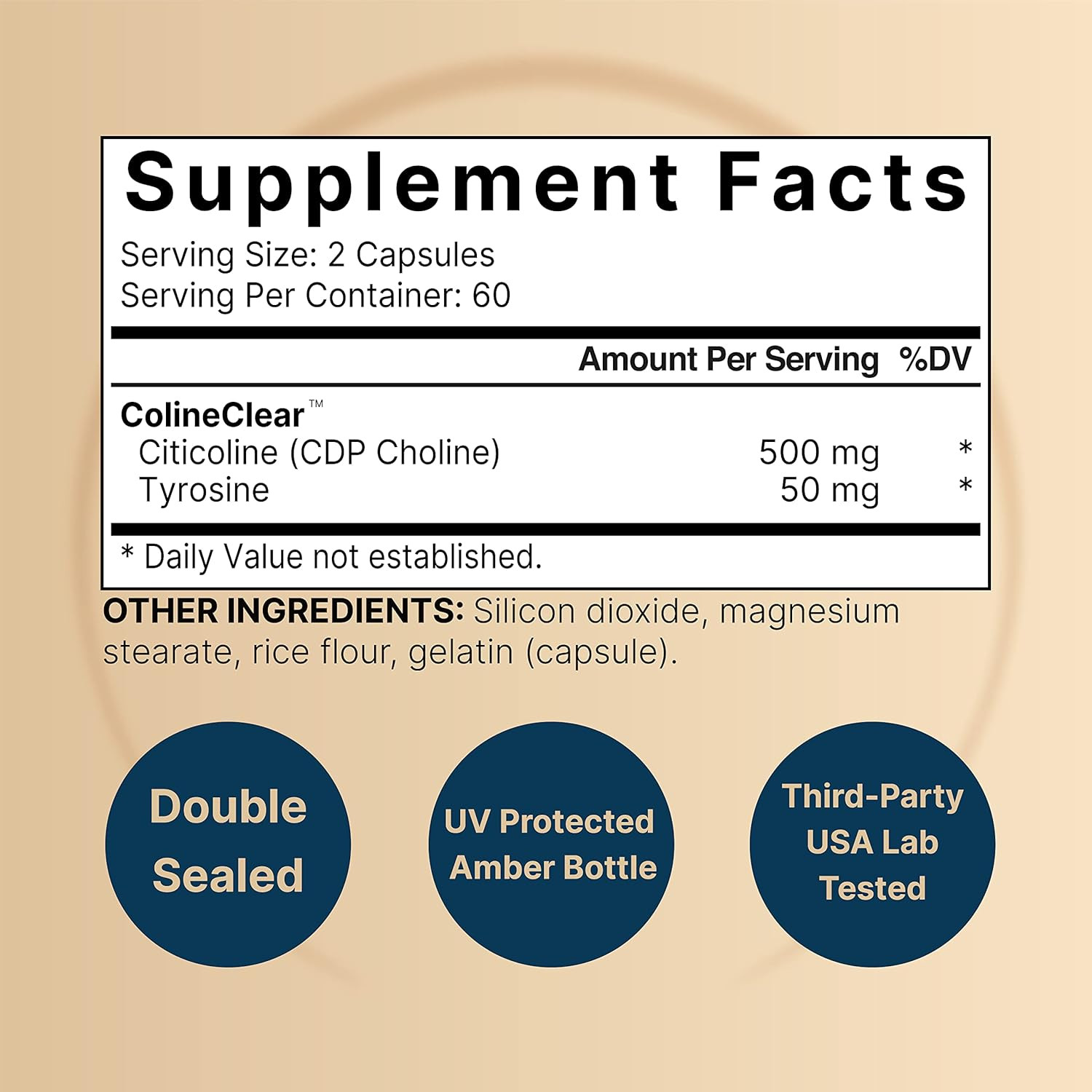 Naturebell Citicoline CDP Choline 500Mg with Tyrosine 50Mg, 120 Capsules