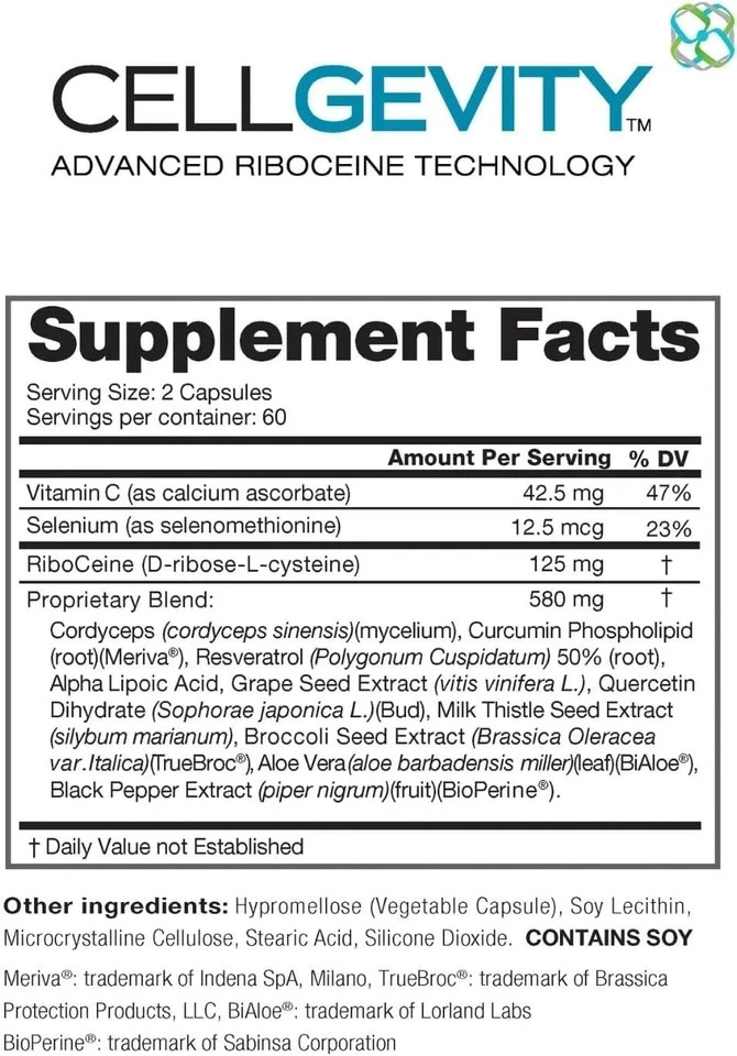 Cellgevity Advanced Riboceine Technology, 120 Vegetable Capsule Supplement