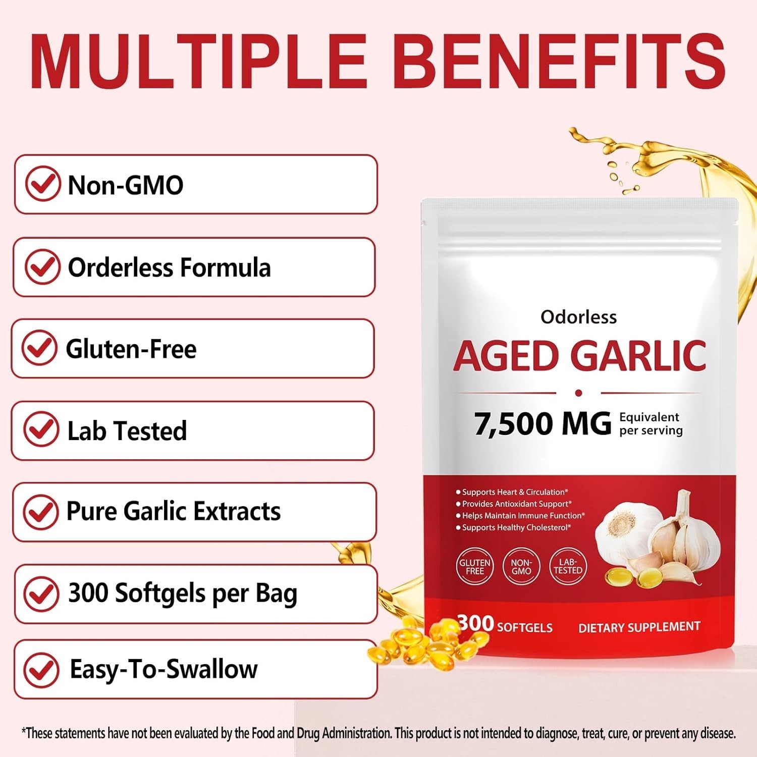 1 PACK AcentiaLabs Aged Garlic Extract, 300 Softgels, 7500mg | Heart & Immune
