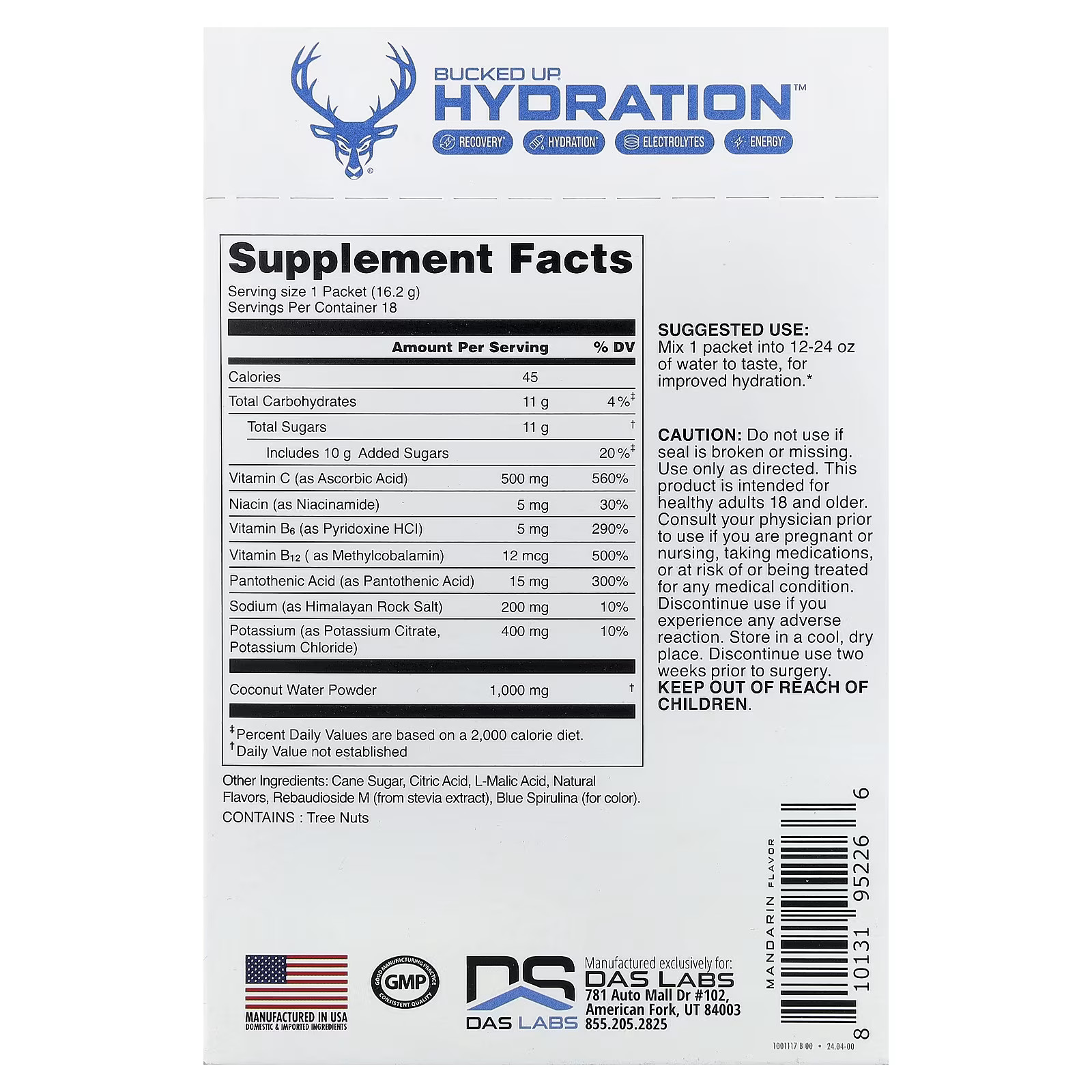 2 X Bucked Up, Hydration�, Polar Blue, 18 Packets, 57 oz (16.2 g) Each