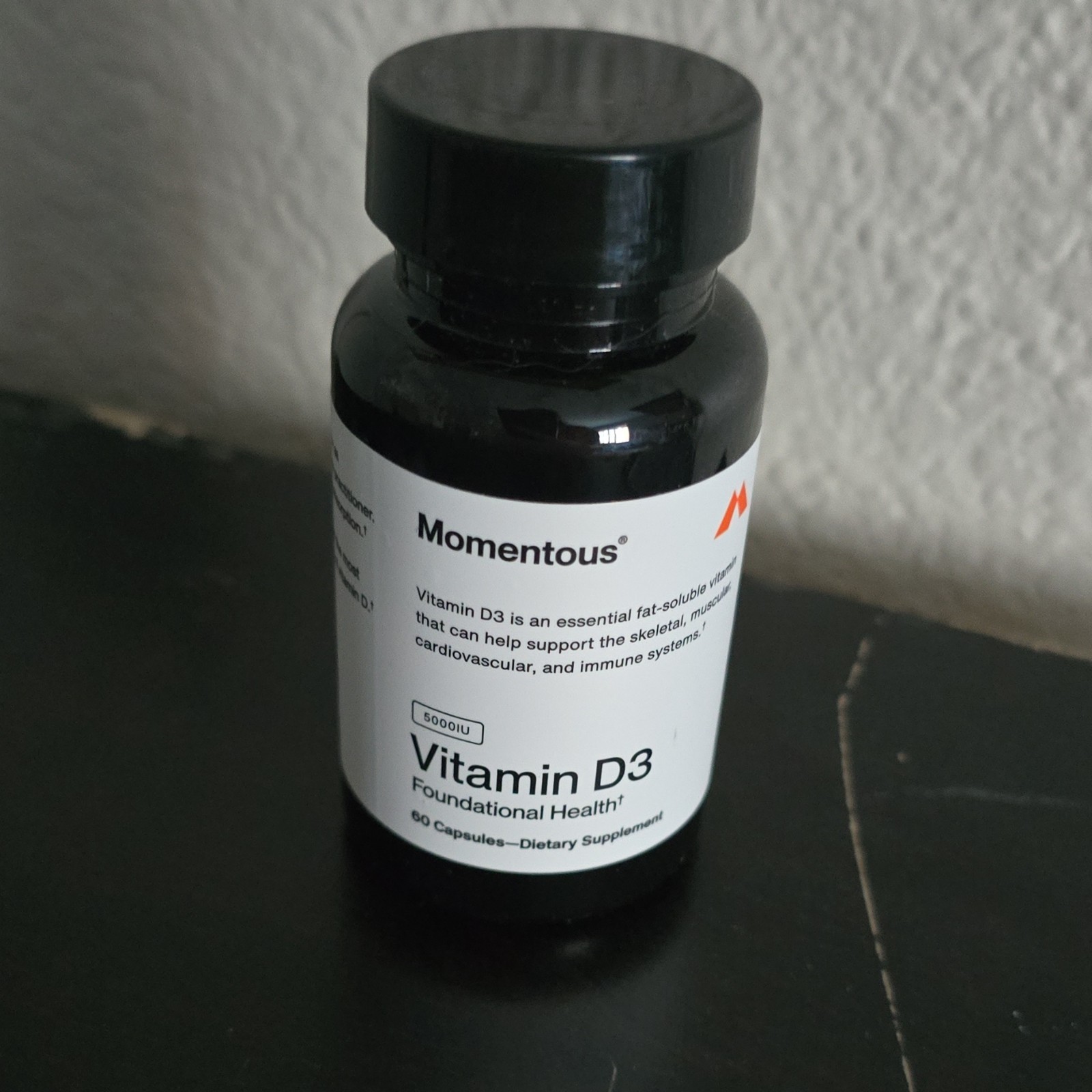 Momentous Vitamin D3 5000 IU (125 mcg) 60 Capsules NSF Sport, GMO Free