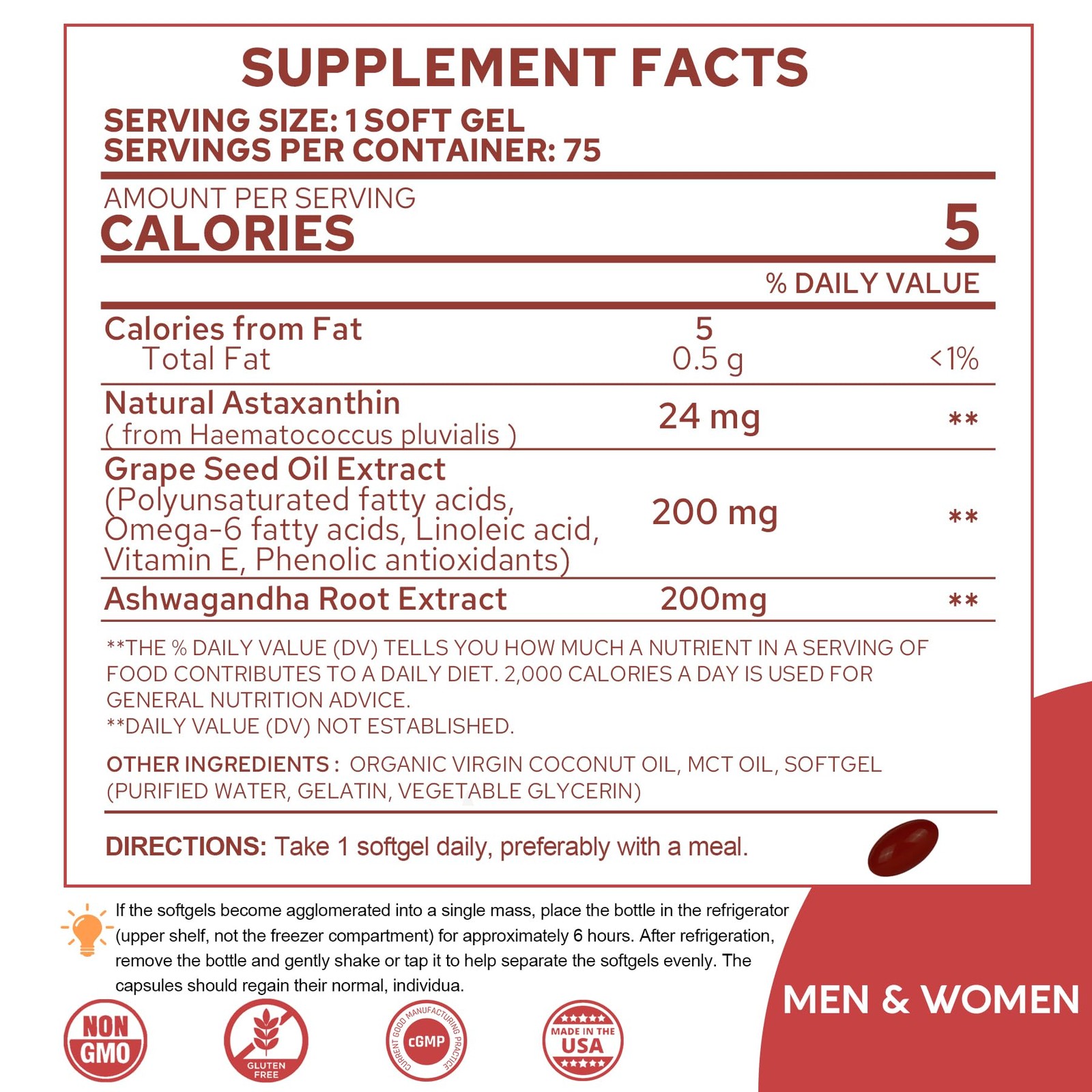 Astaxanthin Supplements 24mg, 5 Month Supply Coconut MCT Oil, Fresh Microalg…