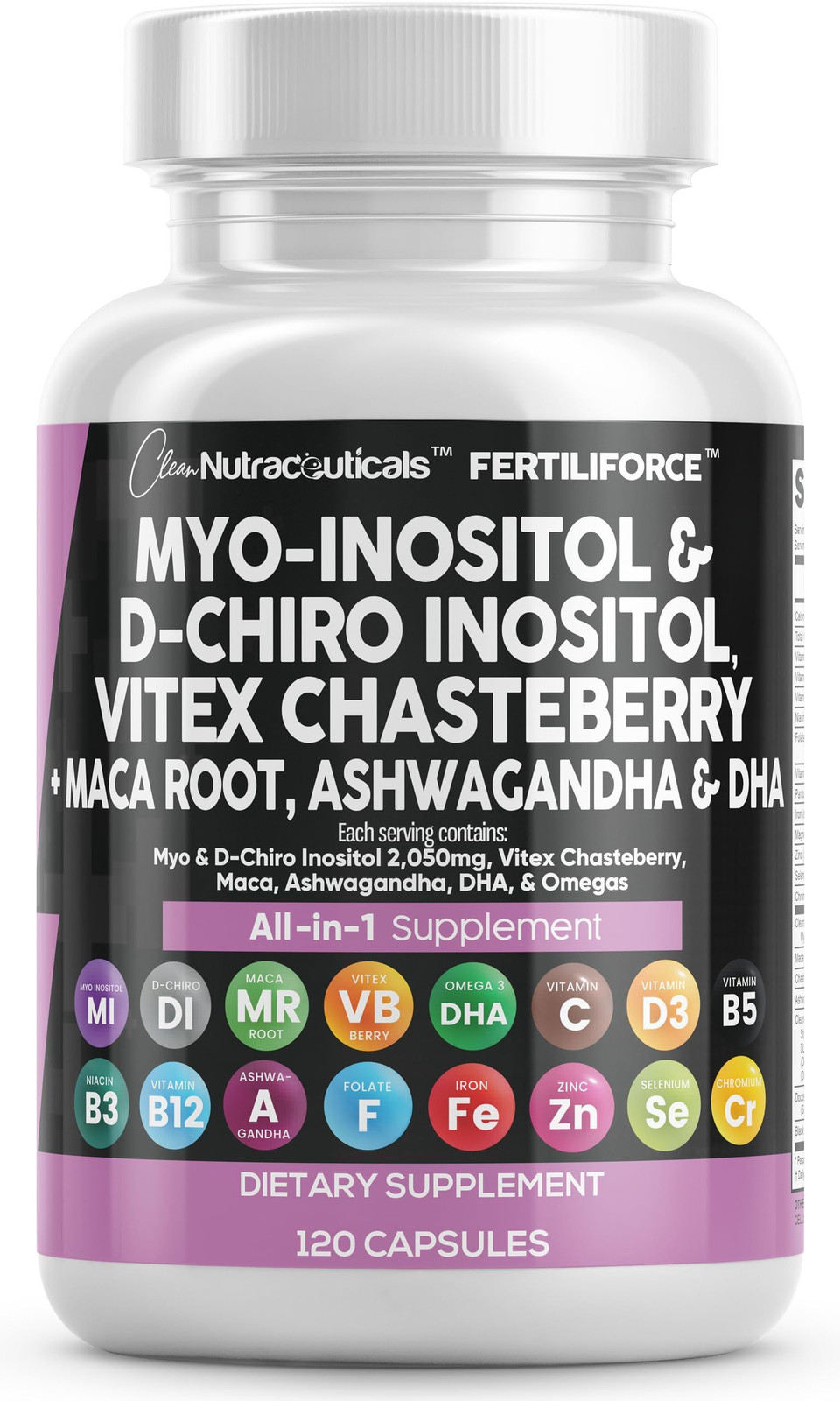 Clean Nutraceuticals Myo-Inositol & D-Chiro 120 Count (Pack of 1), Natural