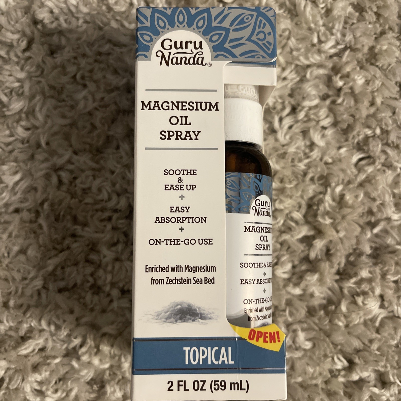 New In Box GuruNanda Magnesium Oil Spray Sooth & Ease 2 Fl Oz 59mL Exp 8/26