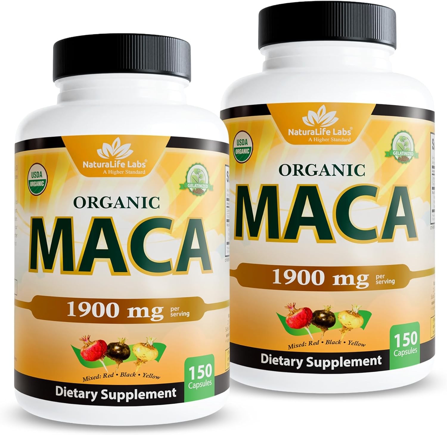 NaturaLife Labs Organic Maca Root – Black, Red & Yellow – 1900 mg per Serving –