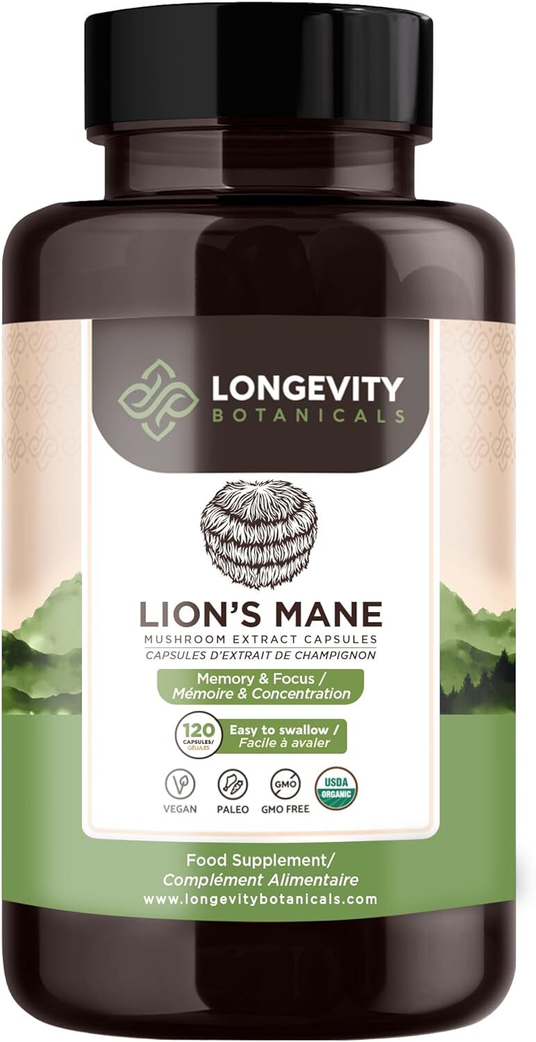 Longevity Botanicals Organic Lions Mane Mushroom Capsules Energy Boost 120pc NEW