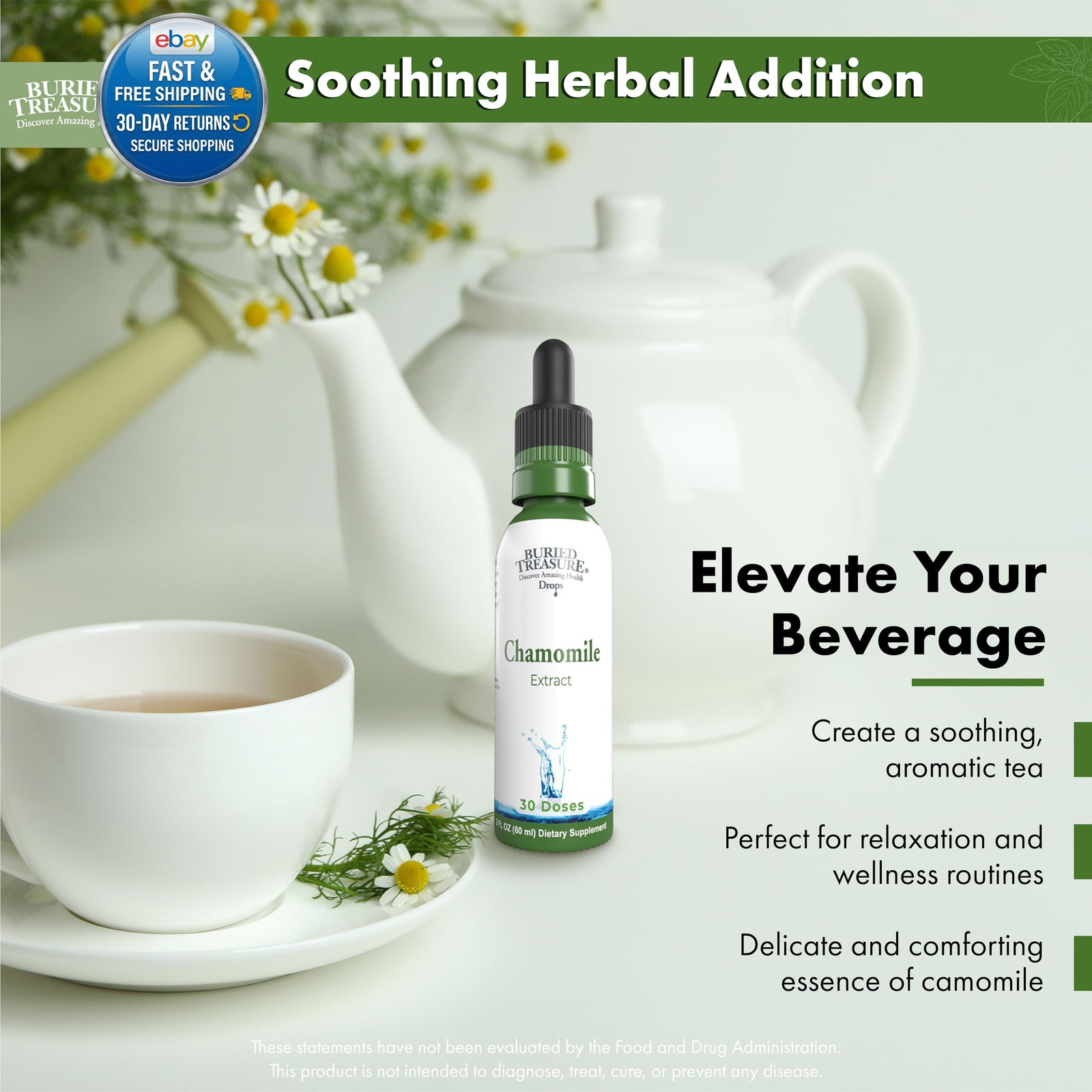Chamomile Drops – 30 Servings, 2oz, Liquid Herbal Calm Supplement for Relaxation